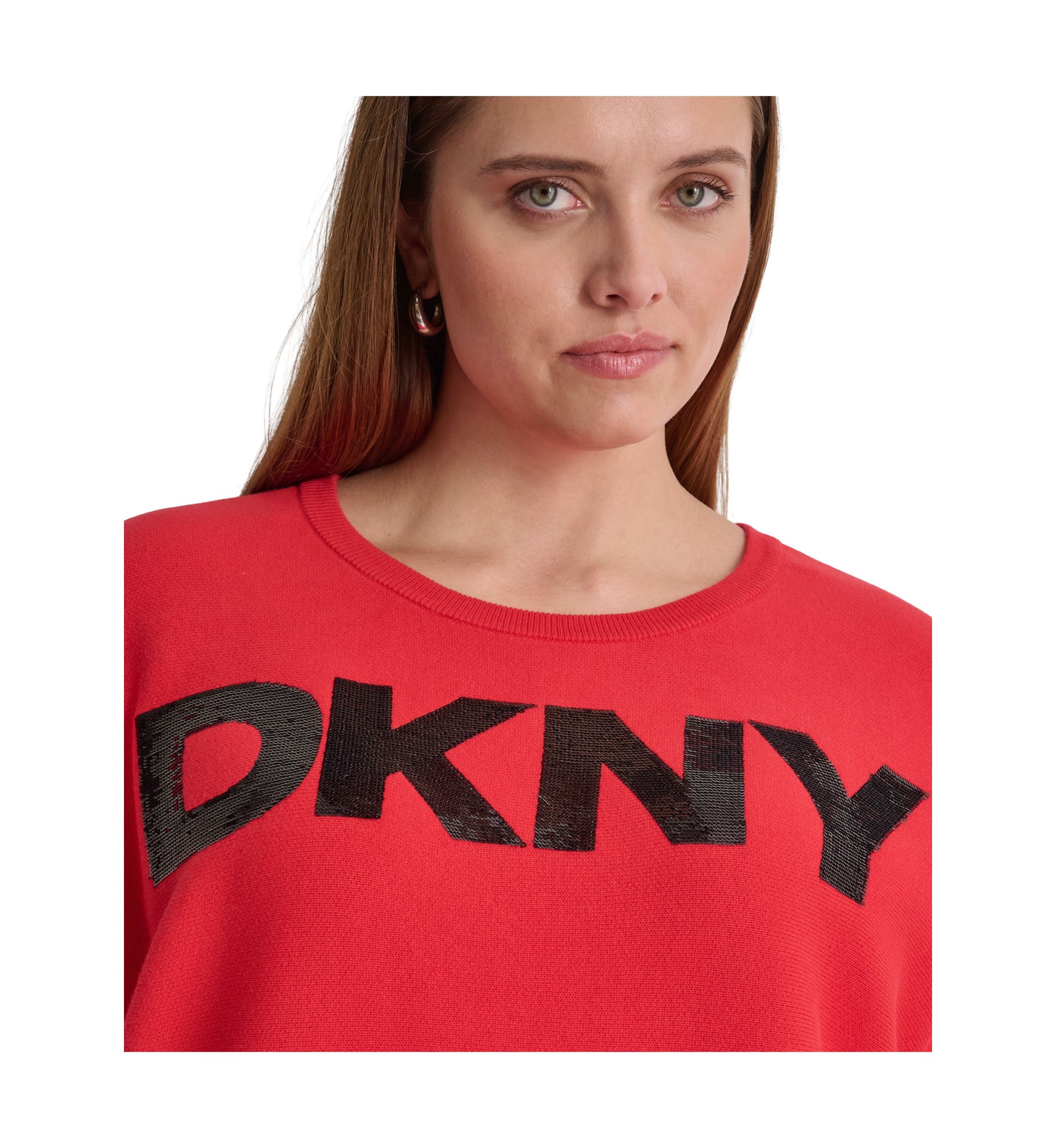Plus Size Dolman Sleeve Sequin Logo Sweater 