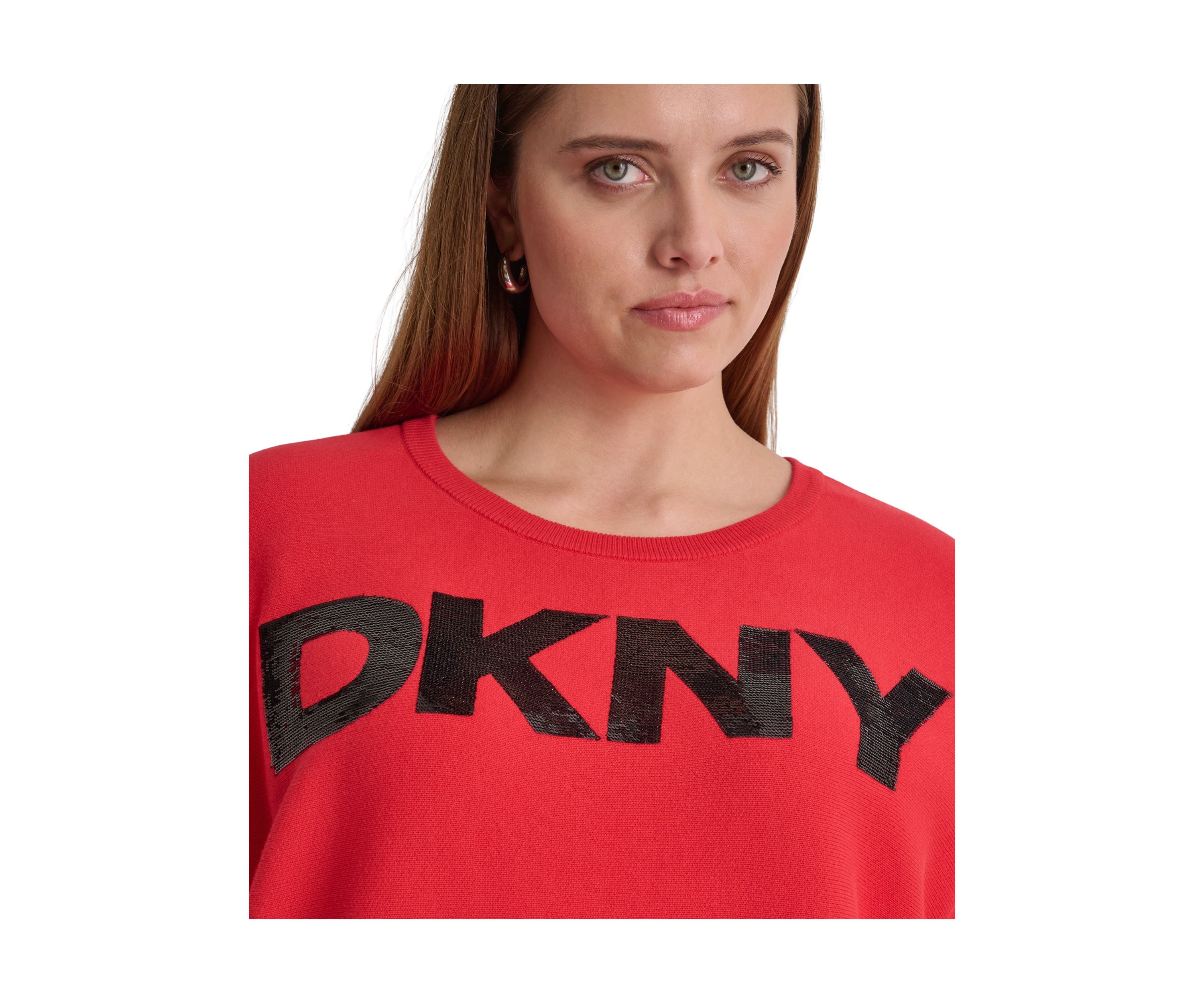 Plus Size Dolman Sleeve Sequin Logo Sweater 