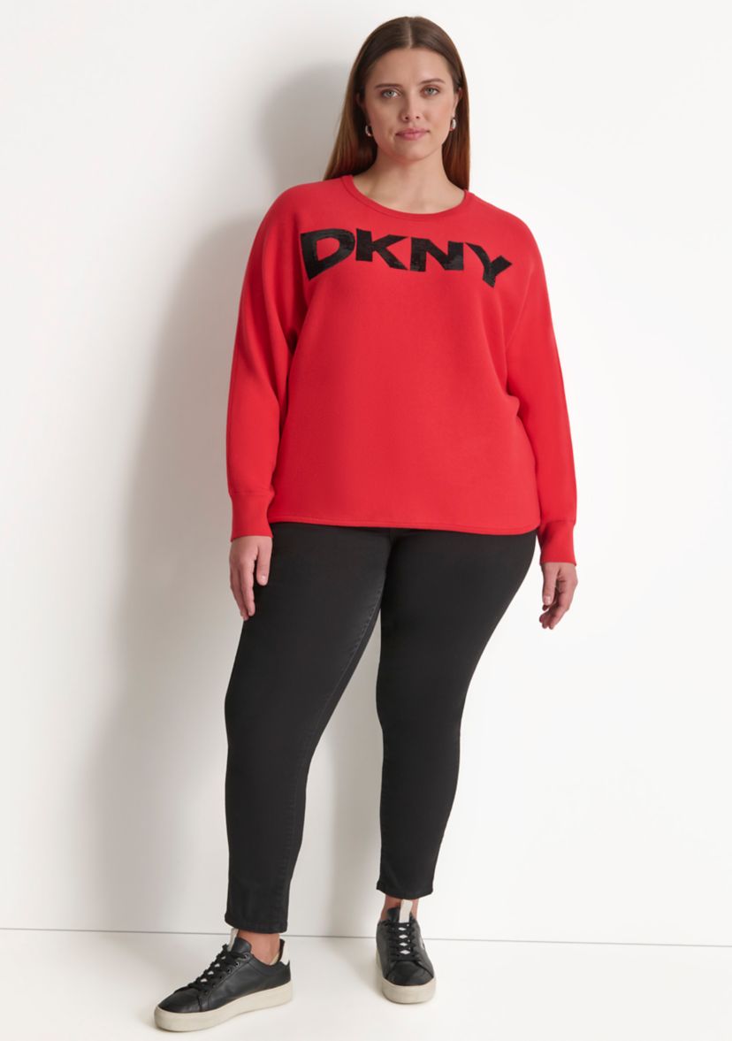 Plus Size Dolman Sleeve Sequin Logo Sweater 