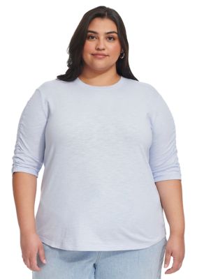 Plus Solid Ruched Sleeve T-Shirt