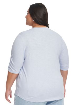 Plus Solid Ruched Sleeve T-Shirt