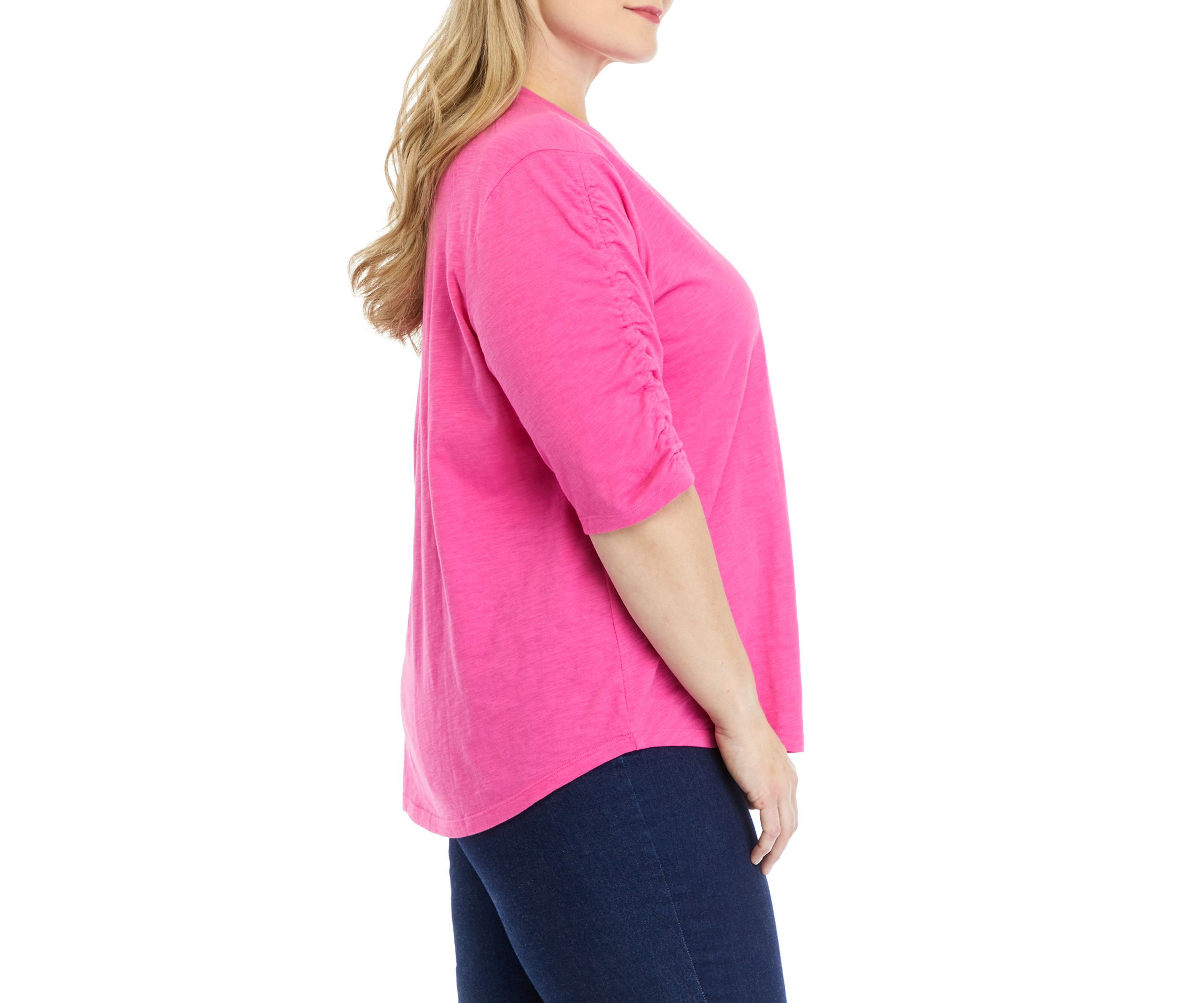 Plus Size Solid Ruched Sleeve T-Shirt