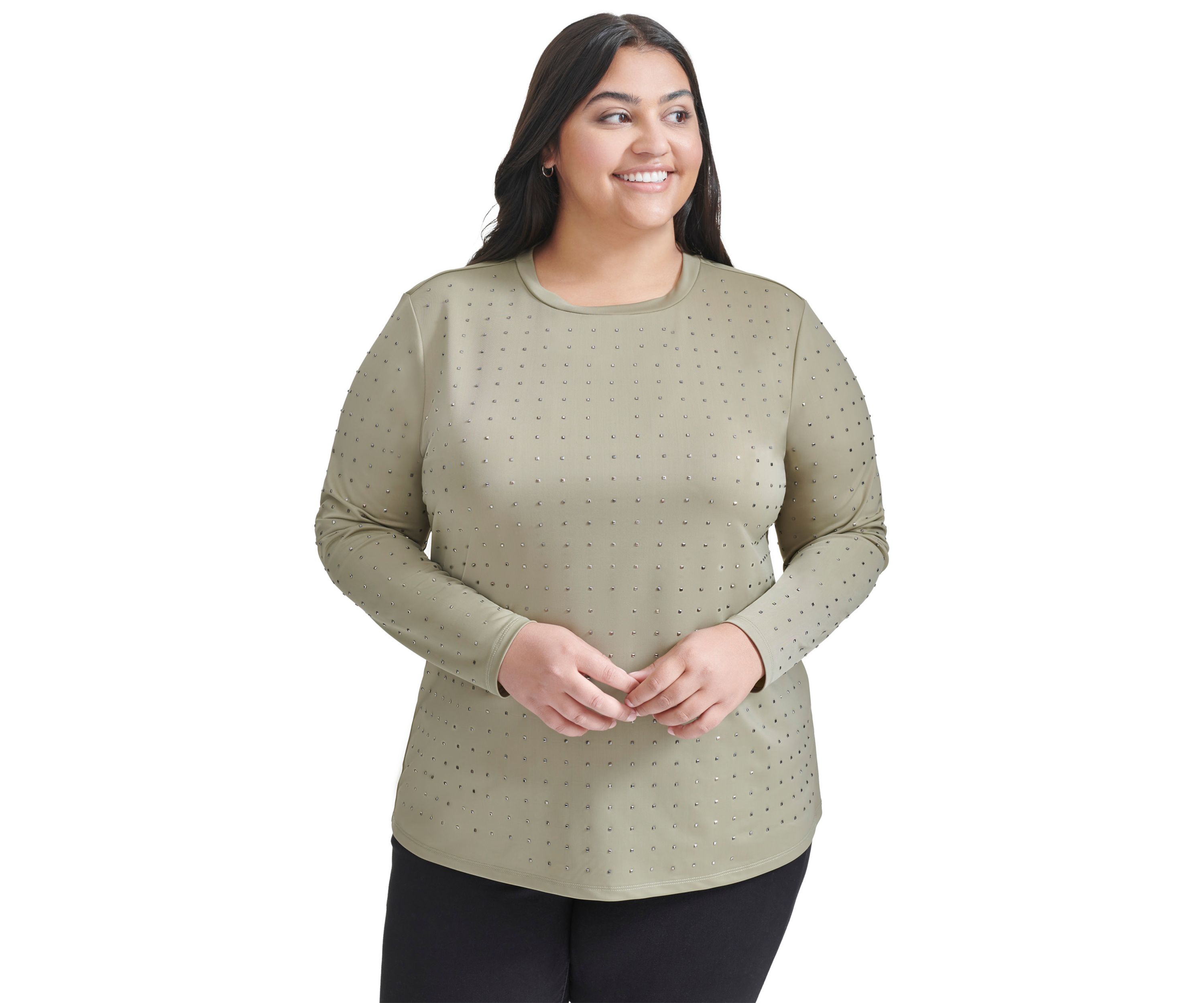Plus Size Long Sleeve Studded T-Shirt