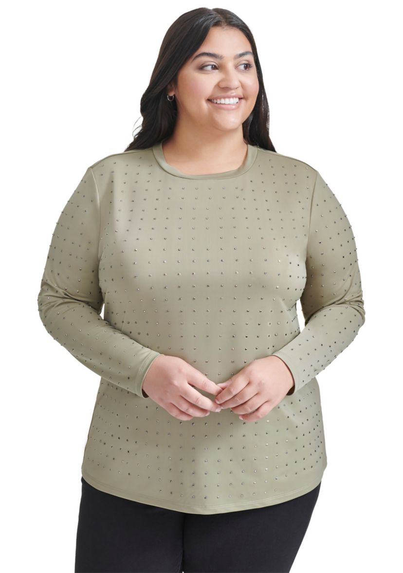 Plus Size Long Sleeve Studded T-Shirt