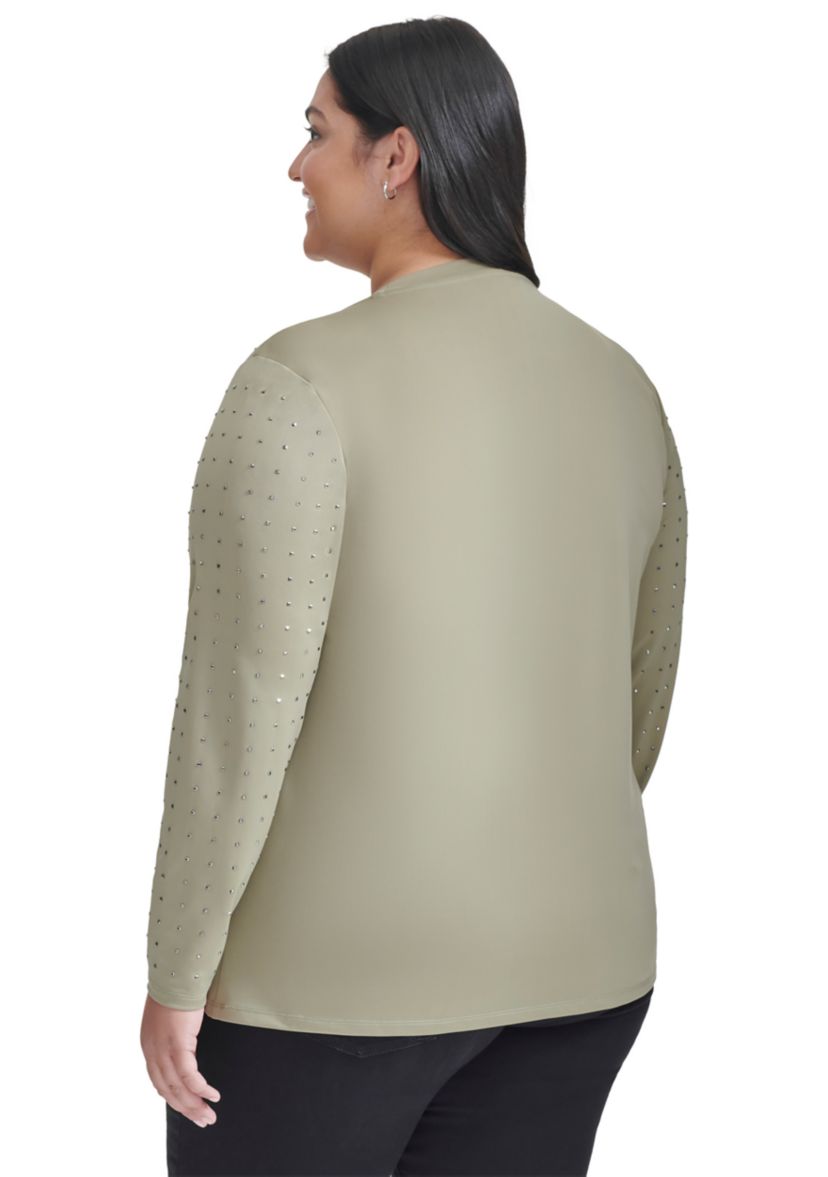 Plus Size Long Sleeve Studded T-Shirt
