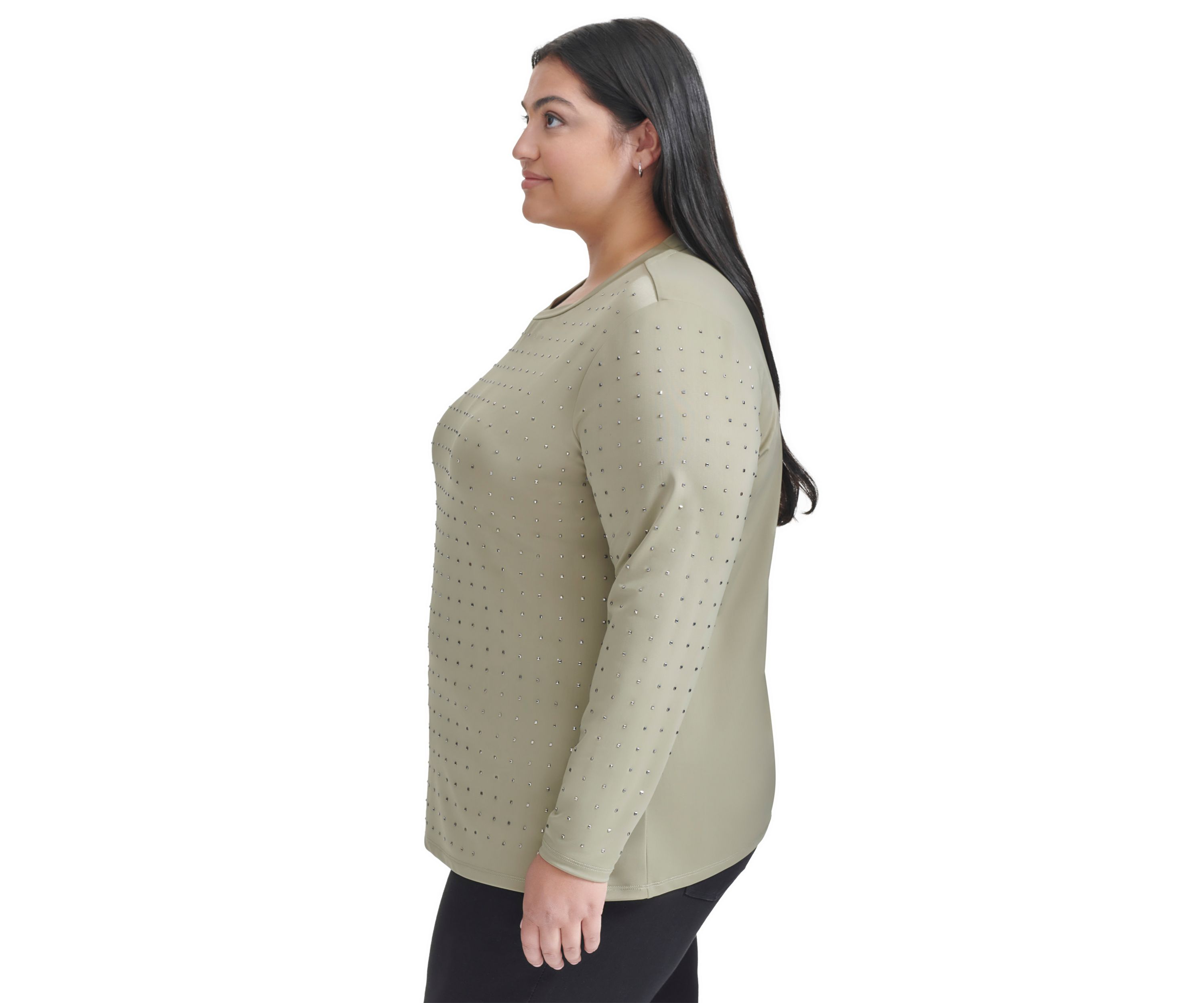 Plus Size Long Sleeve Studded T-Shirt