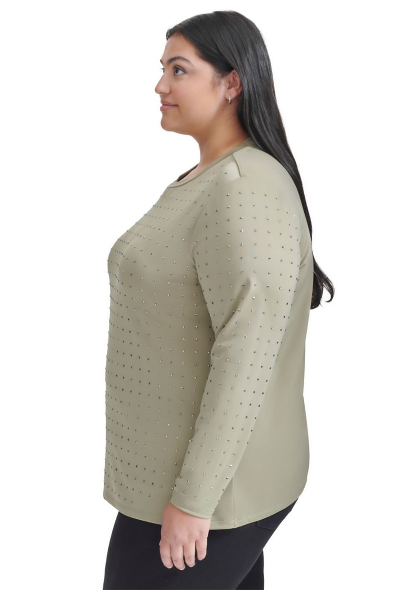 Plus Size Long Sleeve Studded T-Shirt