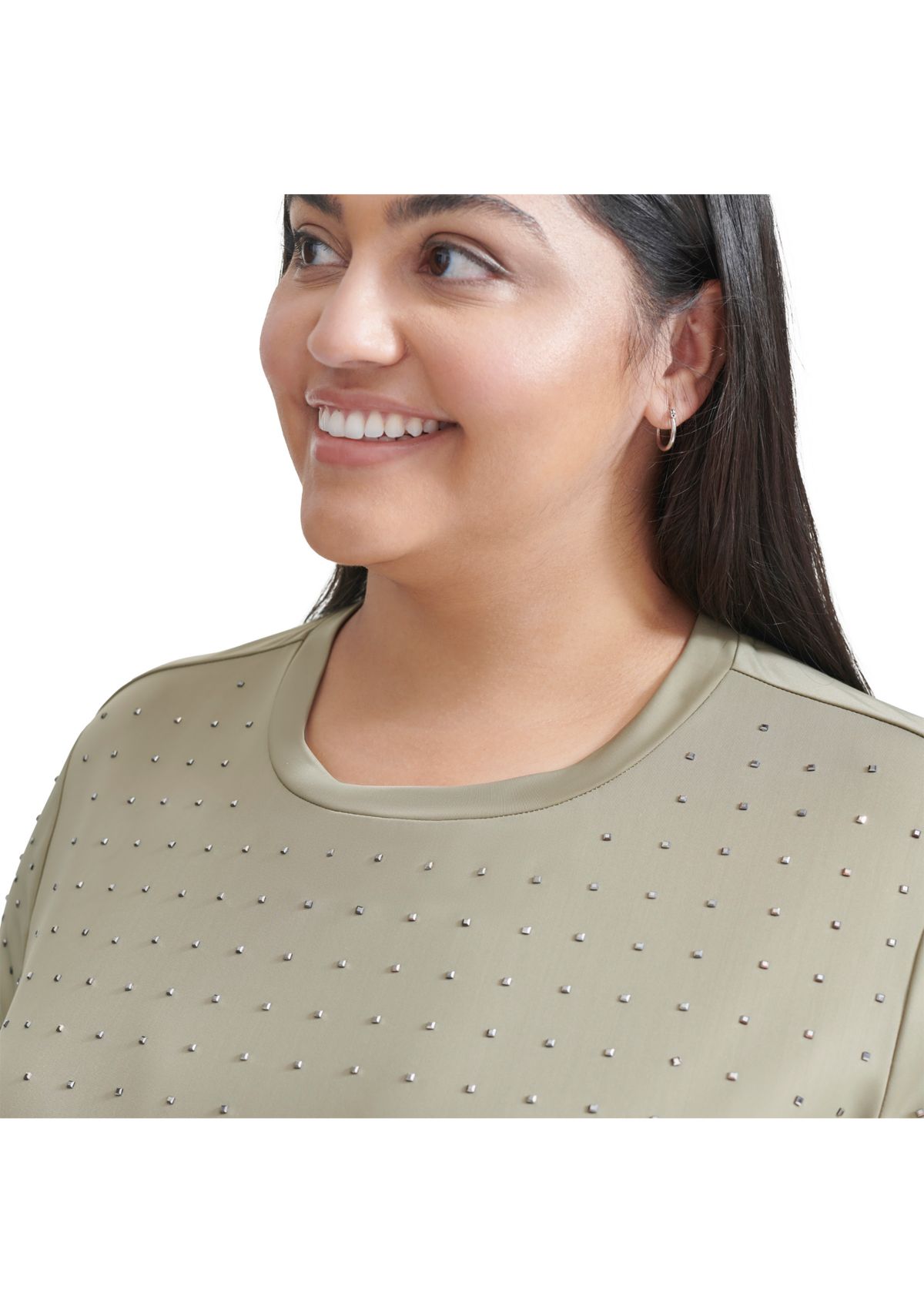 Plus Size Long Sleeve Studded T-Shirt