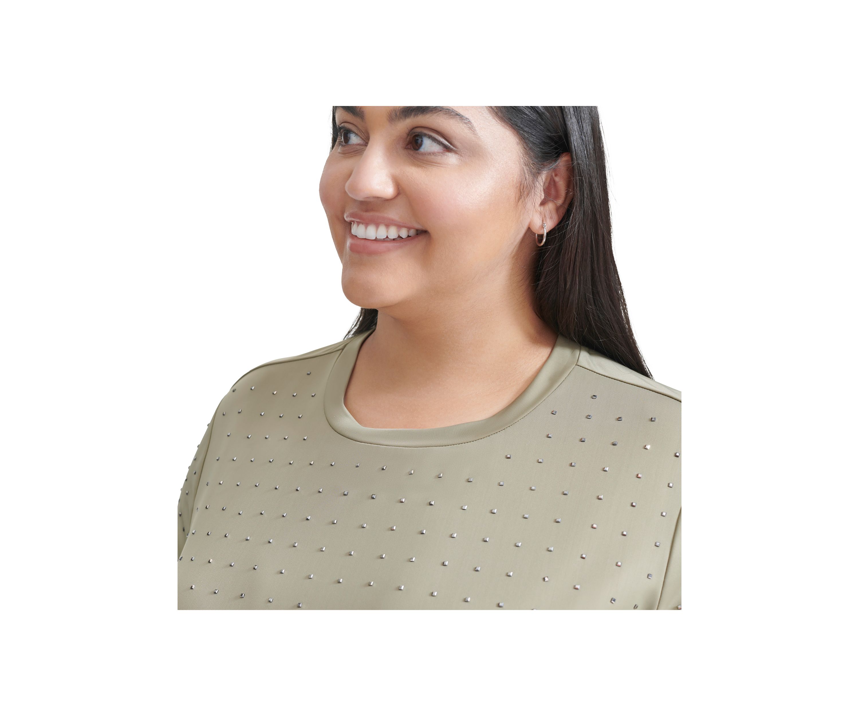 Plus Size Long Sleeve Studded T-Shirt