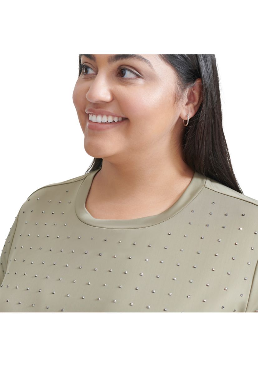 Plus Size Long Sleeve Studded T-Shirt