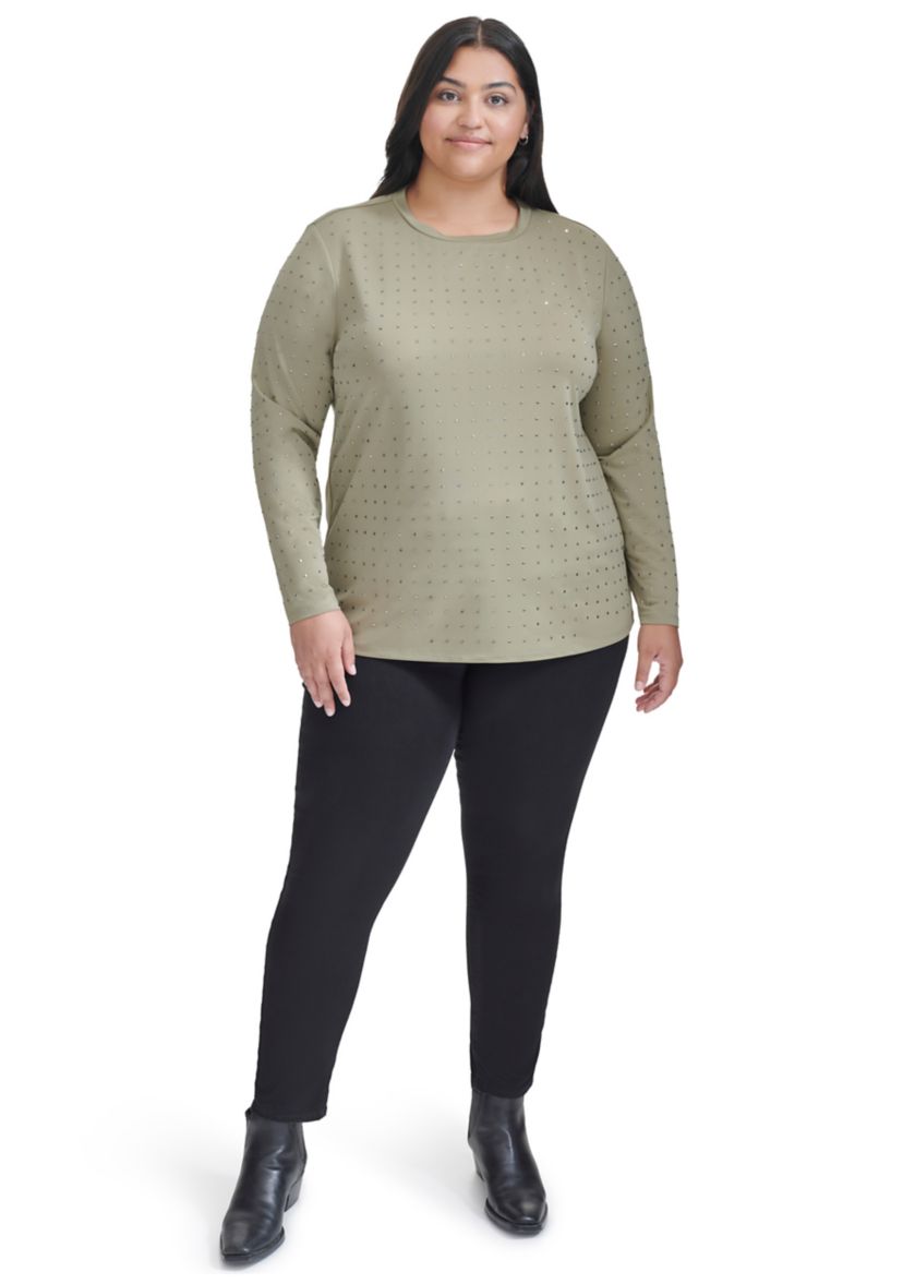 Plus Size Long Sleeve Studded T-Shirt