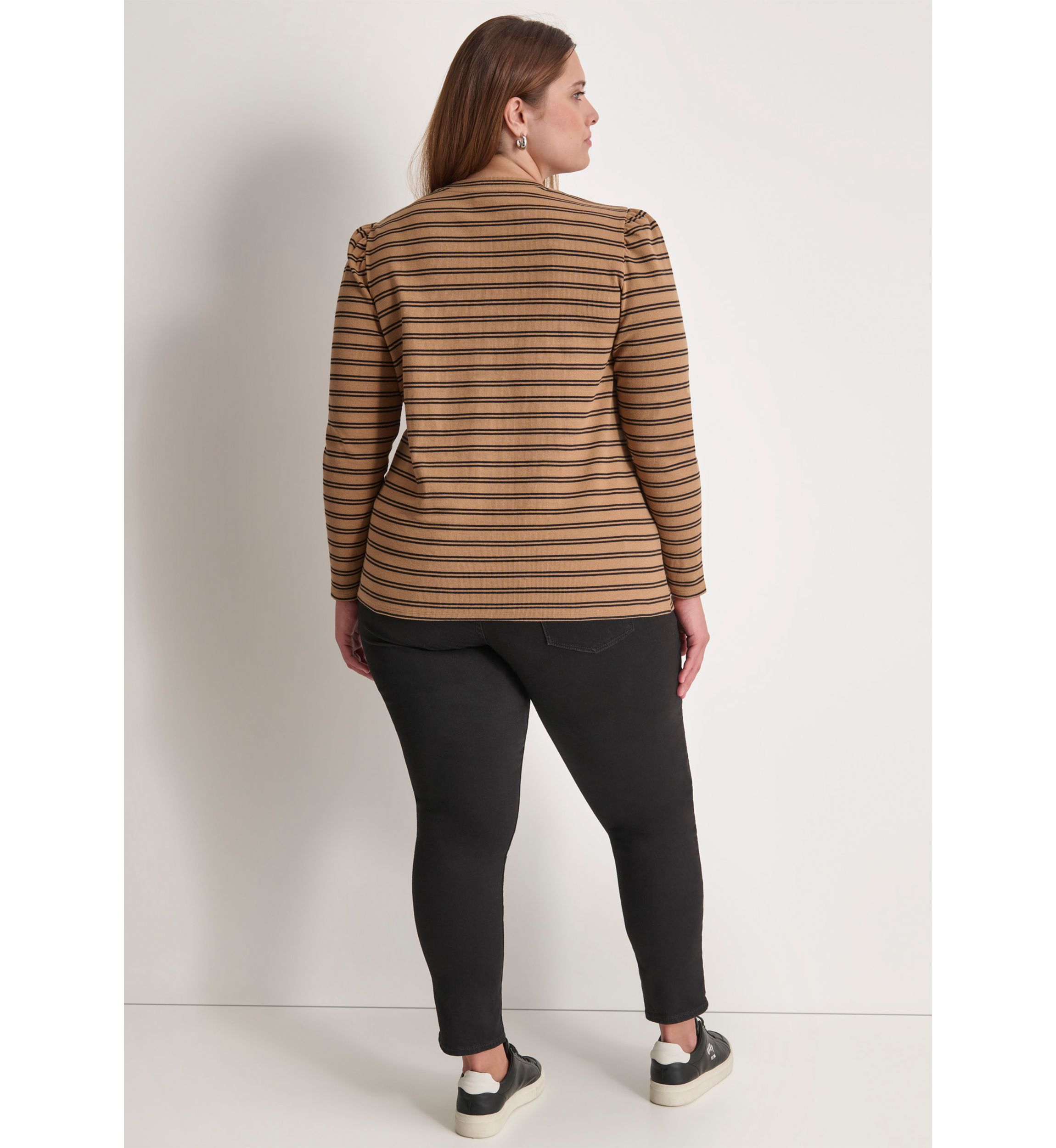 Plus Size Long Puff Sleeve Striped Top 