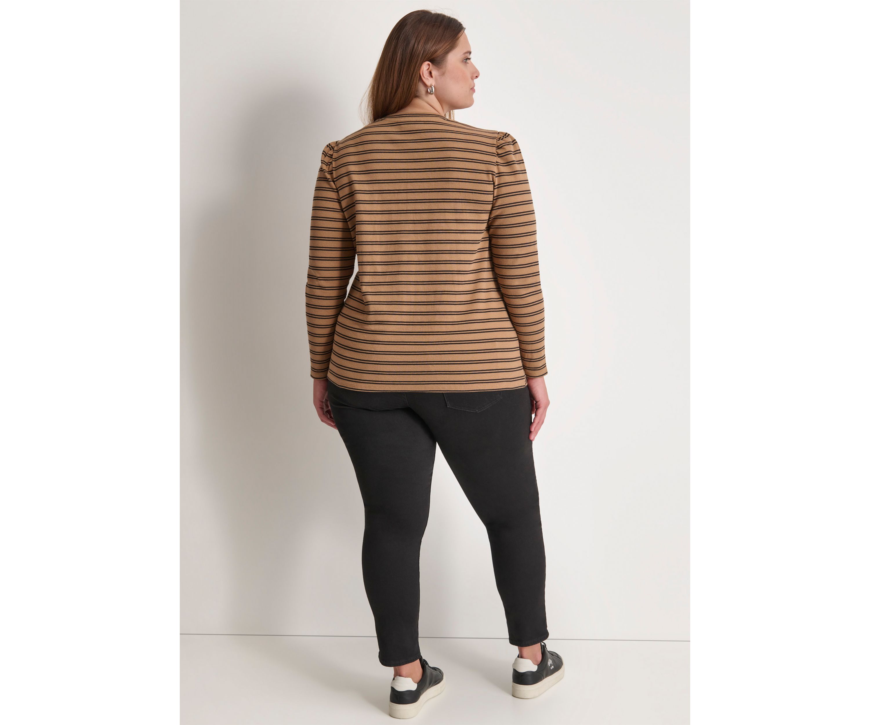 Plus Size Long Puff Sleeve Striped Top 