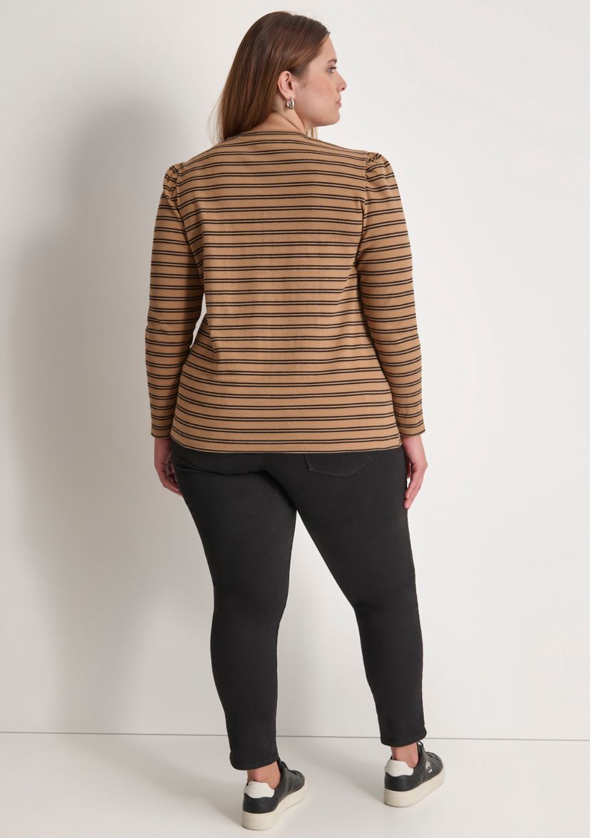 Plus Size Long Puff Sleeve Striped Top 