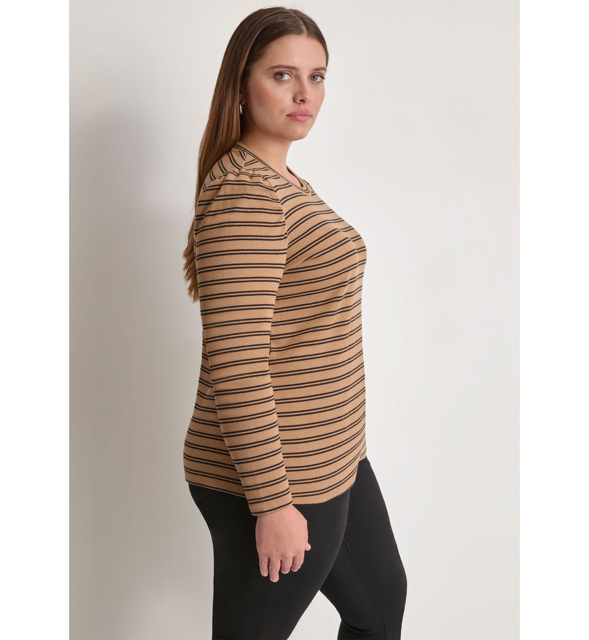 Plus Size Long Puff Sleeve Striped Top 