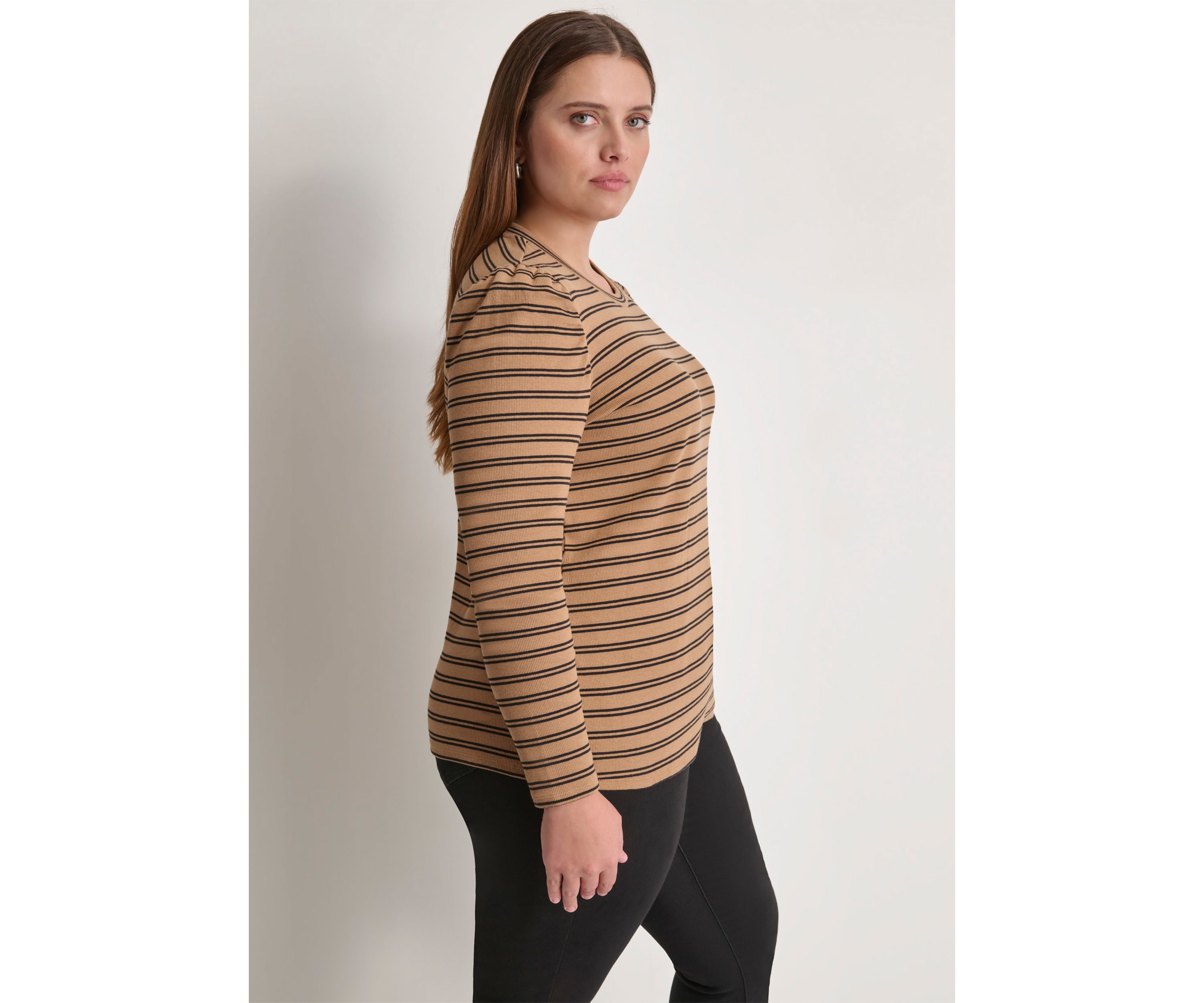 Plus Size Long Puff Sleeve Striped Top 
