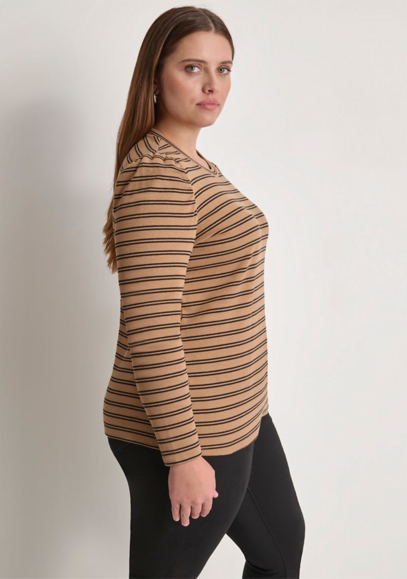 Plus Size Long Puff Sleeve Striped Top 