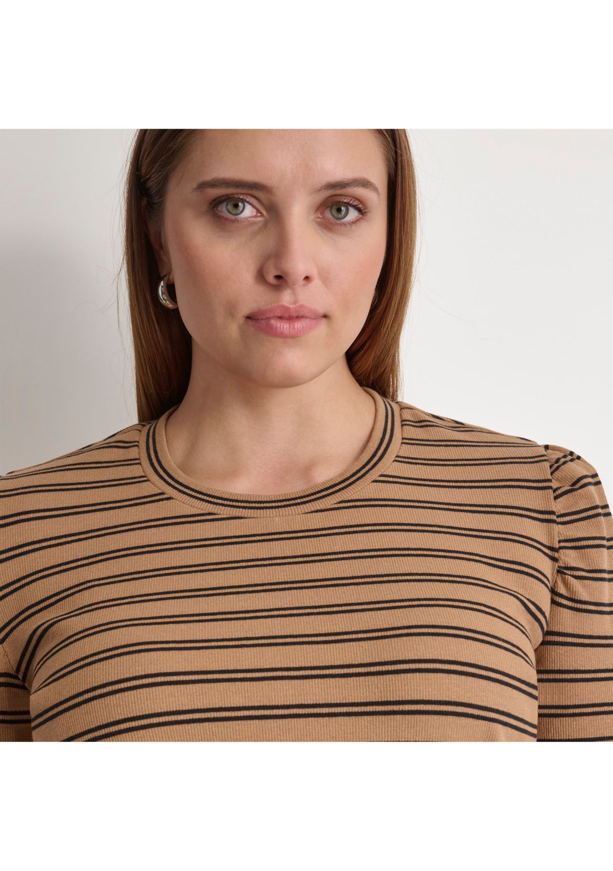 Plus Size Long Puff Sleeve Striped Top 