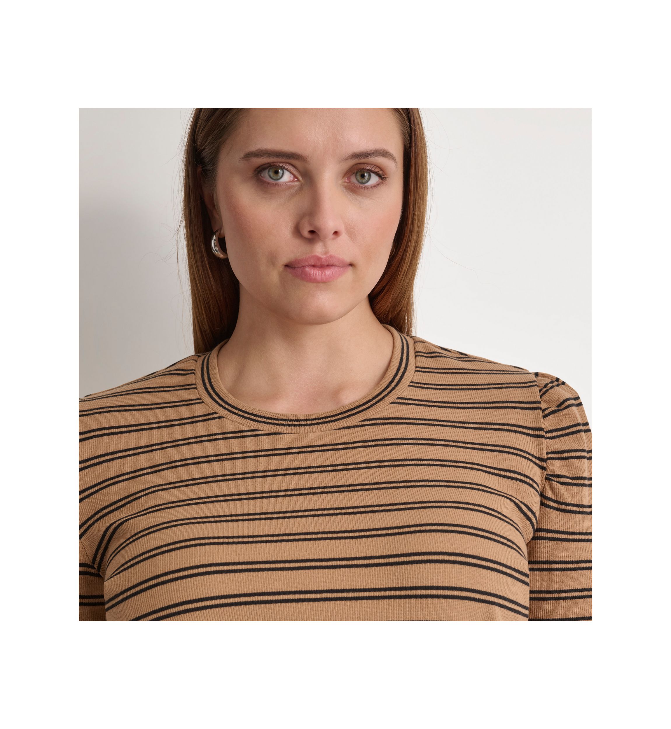 Plus Size Long Puff Sleeve Striped Top 