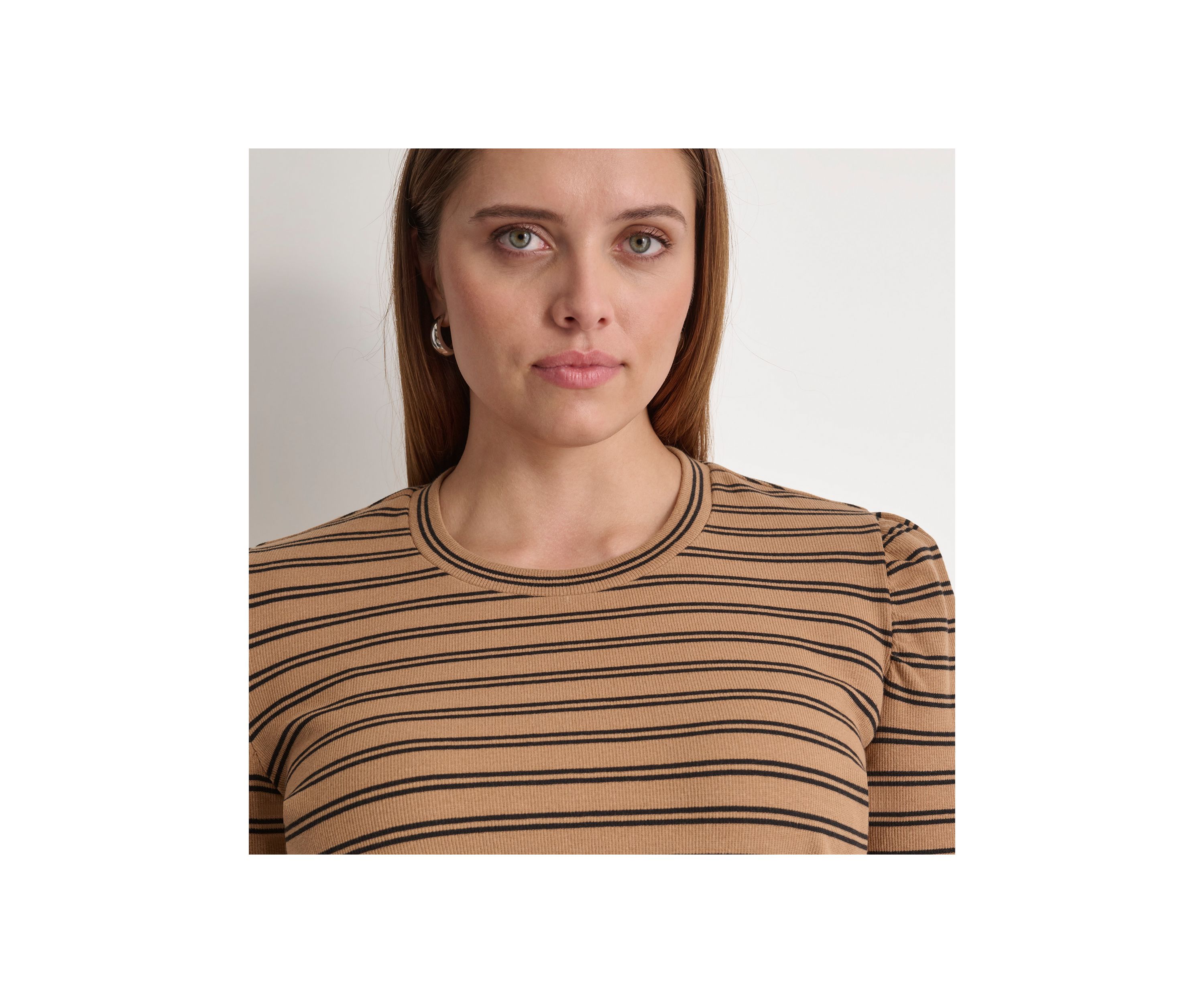 Plus Size Long Puff Sleeve Striped Top 