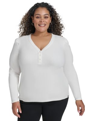 DKNY Jeans Women's Plus Size Long Sleeve V-Neck Top