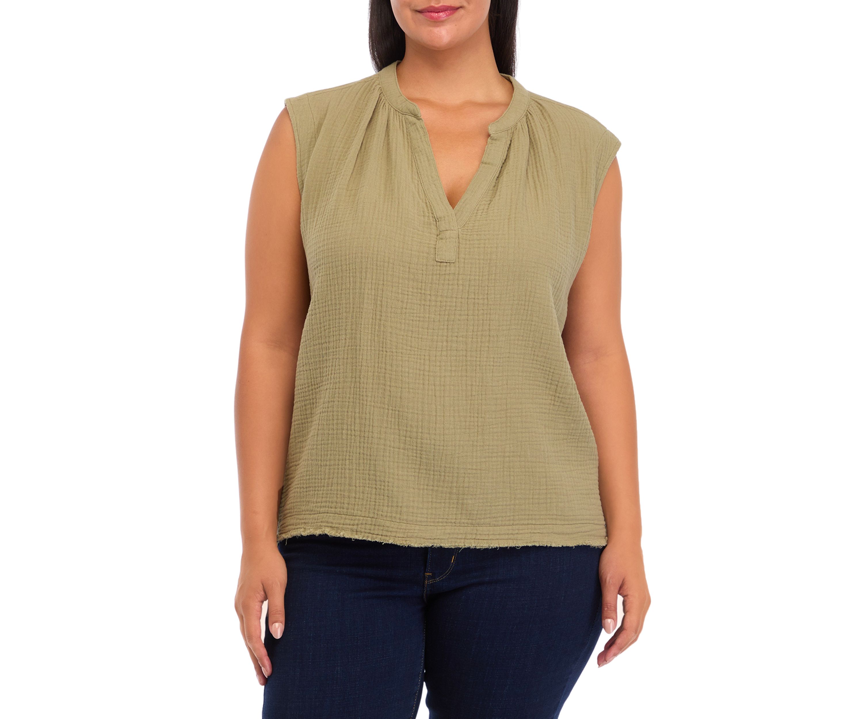 Plus Size Gauze Sleeveless Crop Top