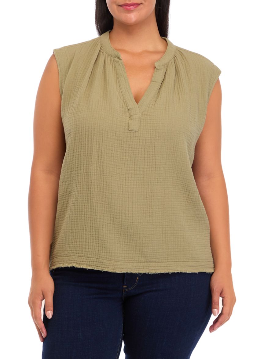 Plus Size Gauze Sleeveless Crop Top