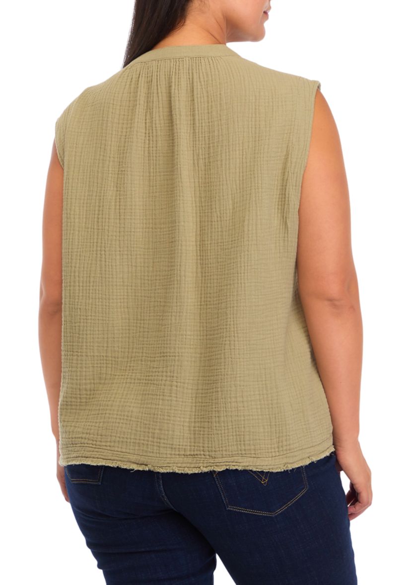 Plus Size Gauze Sleeveless Crop Top