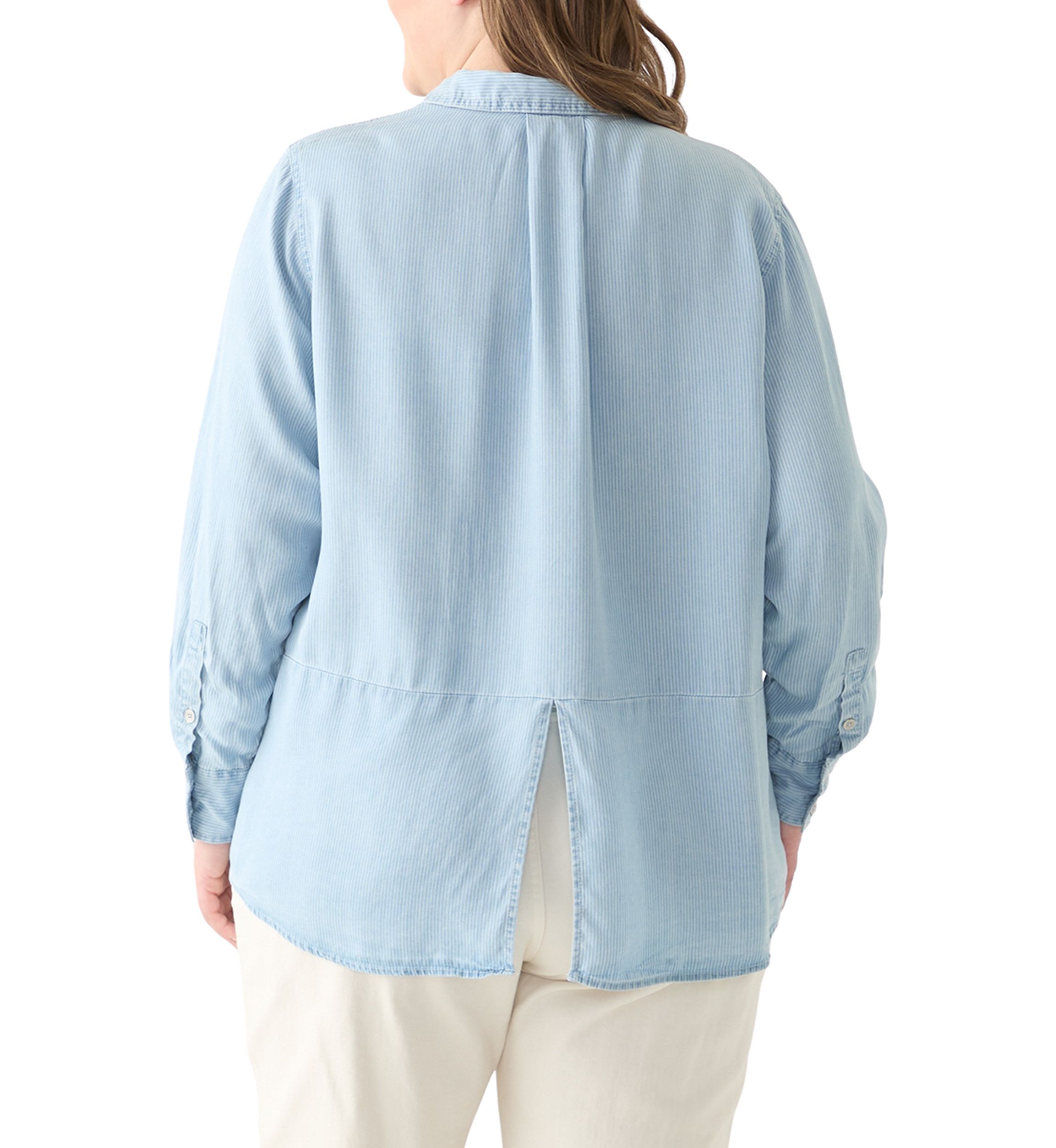 Plus Size Garment Dyed Split Back Button Front Shirt