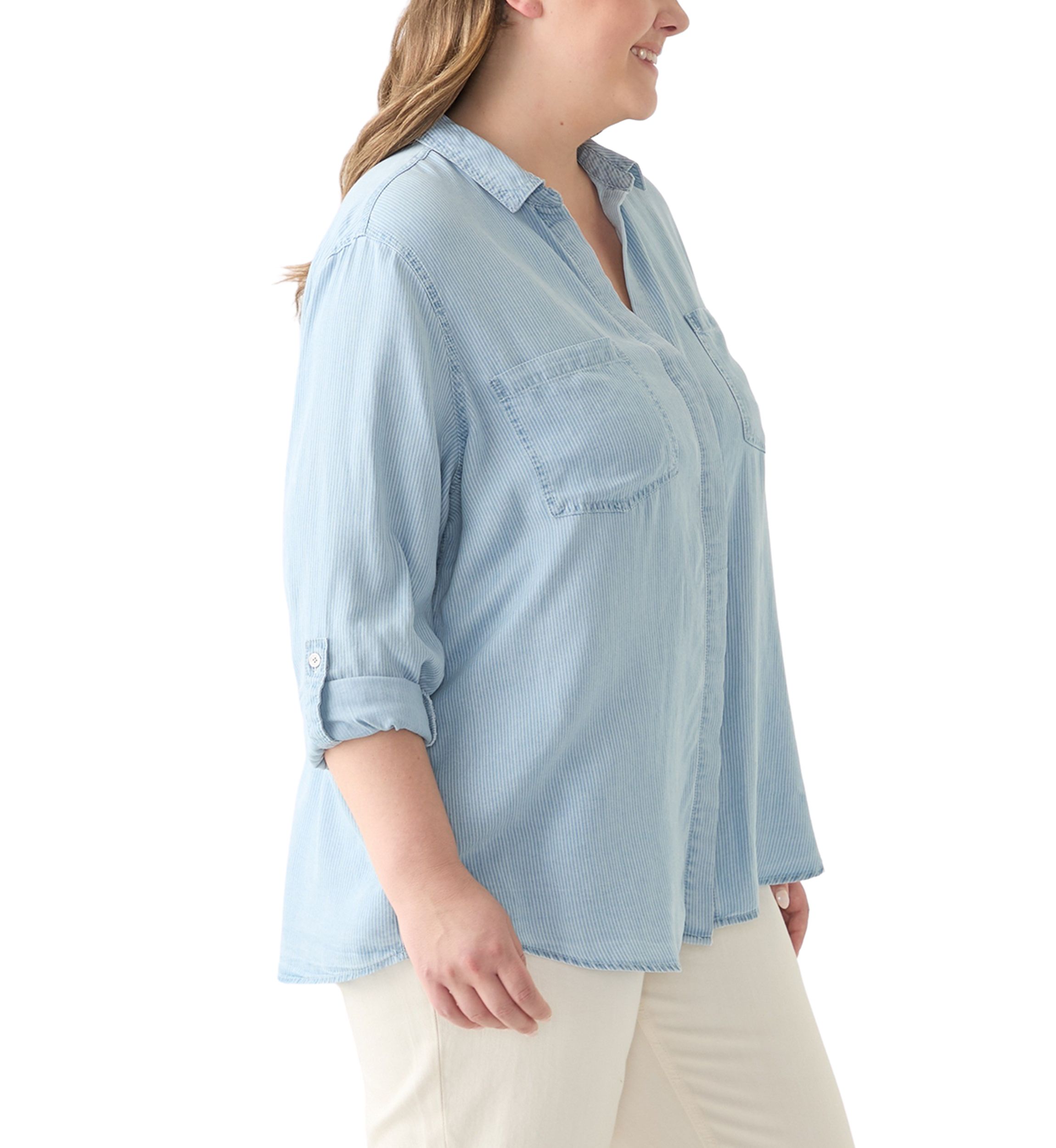 Plus Size Garment Dyed Split Back Button Front Shirt