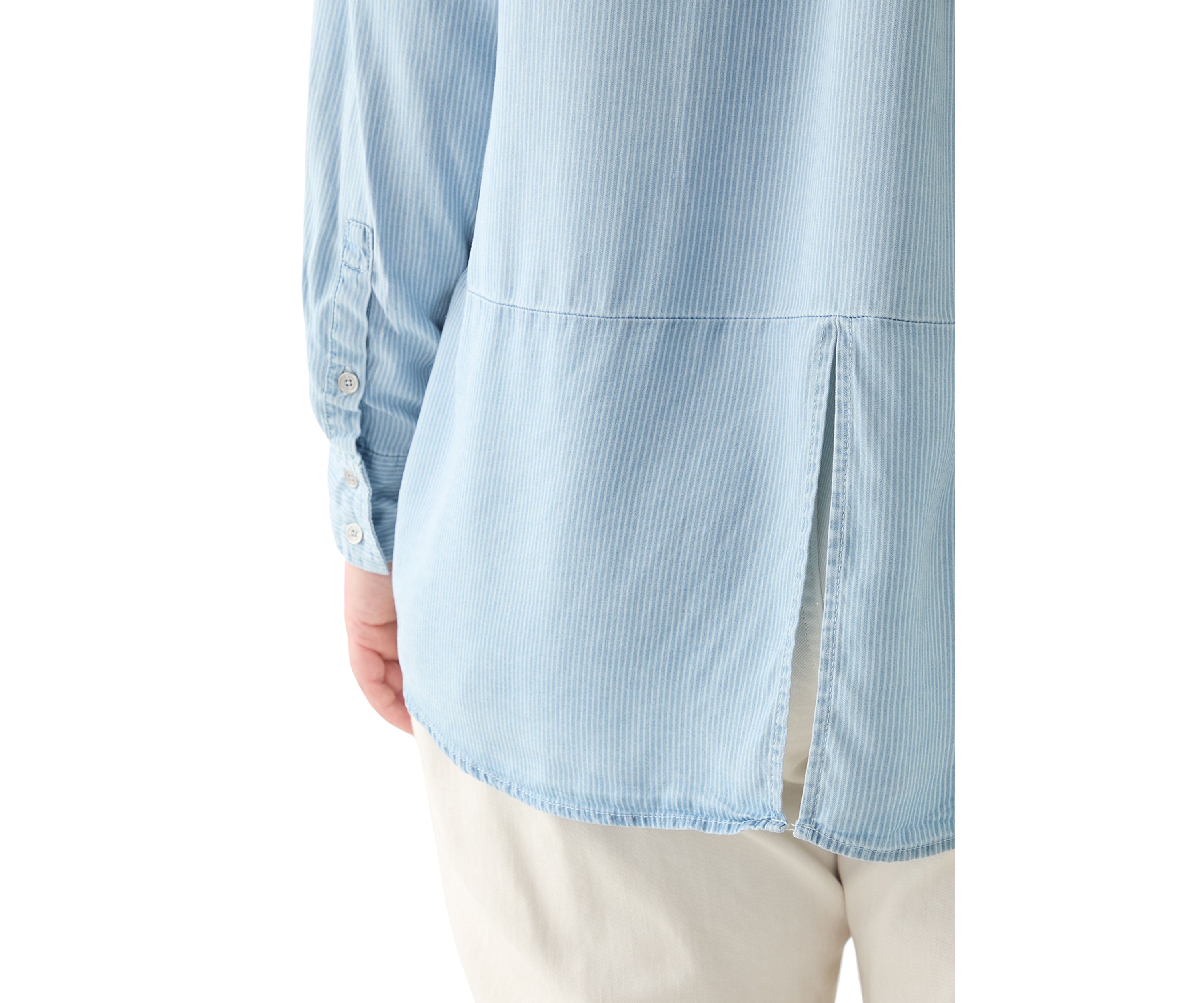 Plus Size Garment Dyed Split Back Button Front Shirt