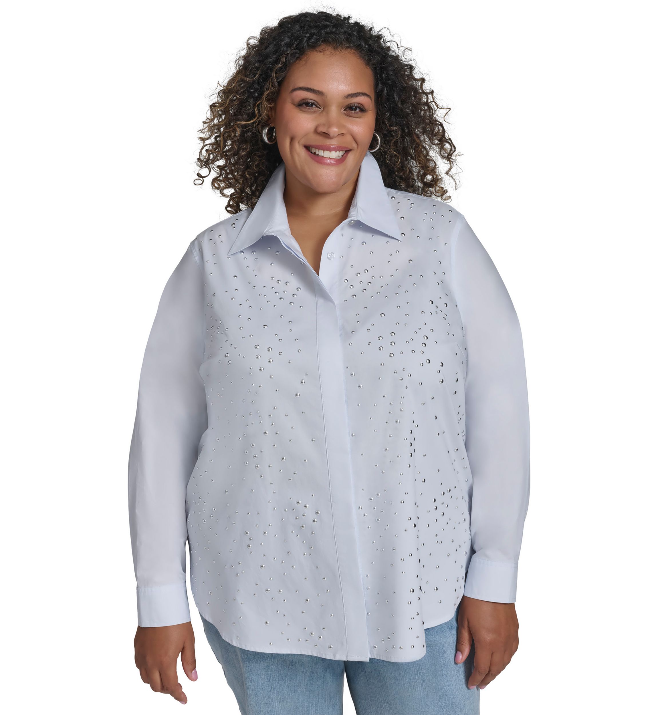 Plus Size Long Sleeve Button Front Shirt 
