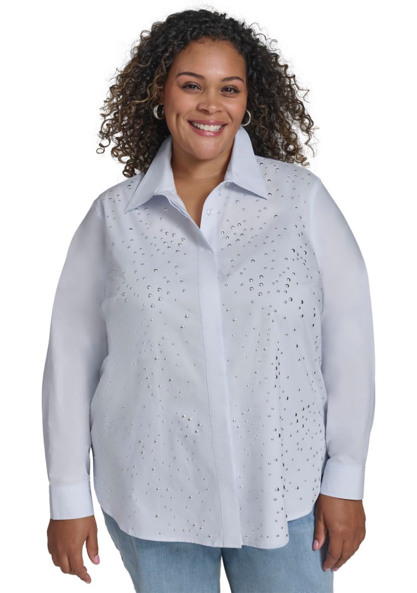 Plus Size Long Sleeve Button Front Shirt 