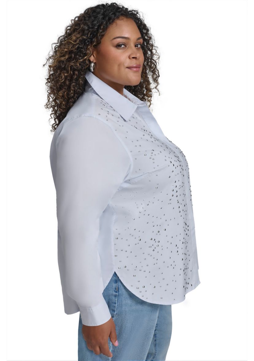 Plus Size Long Sleeve Button Front Shirt 