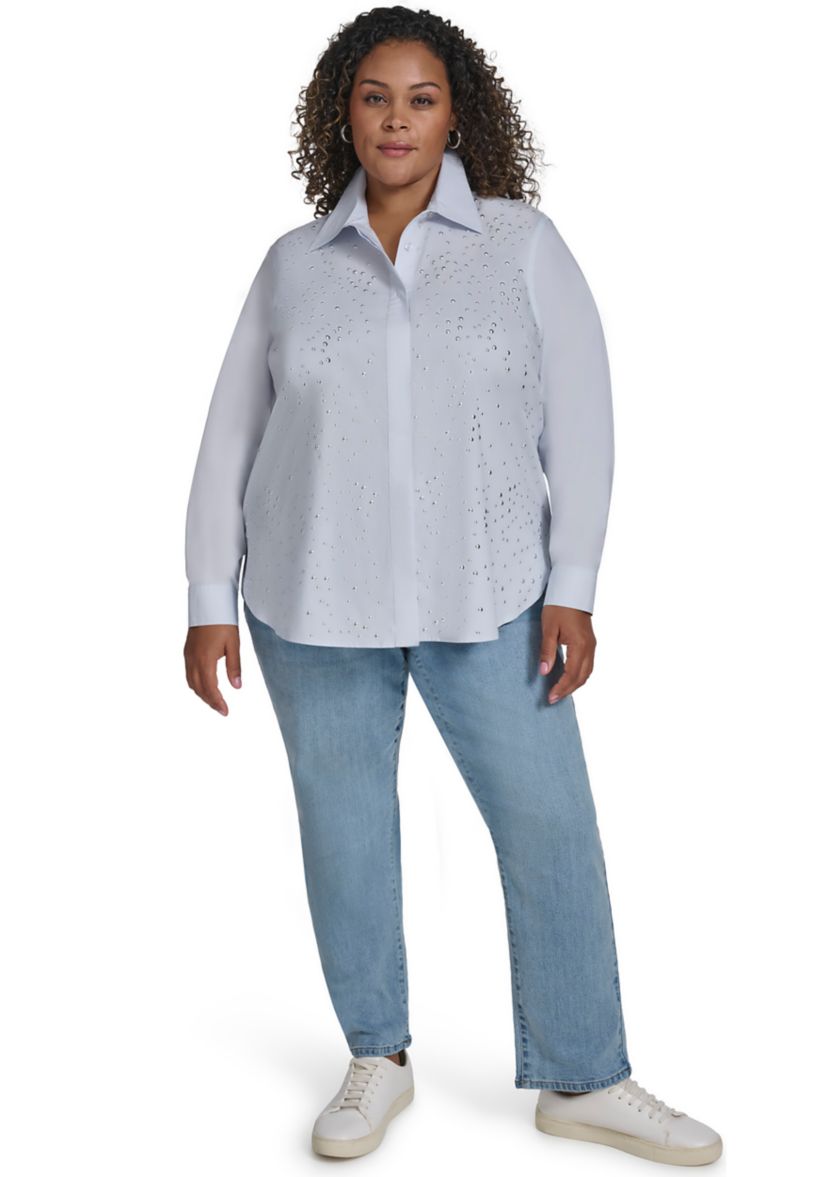 Plus Size Long Sleeve Button Front Shirt 