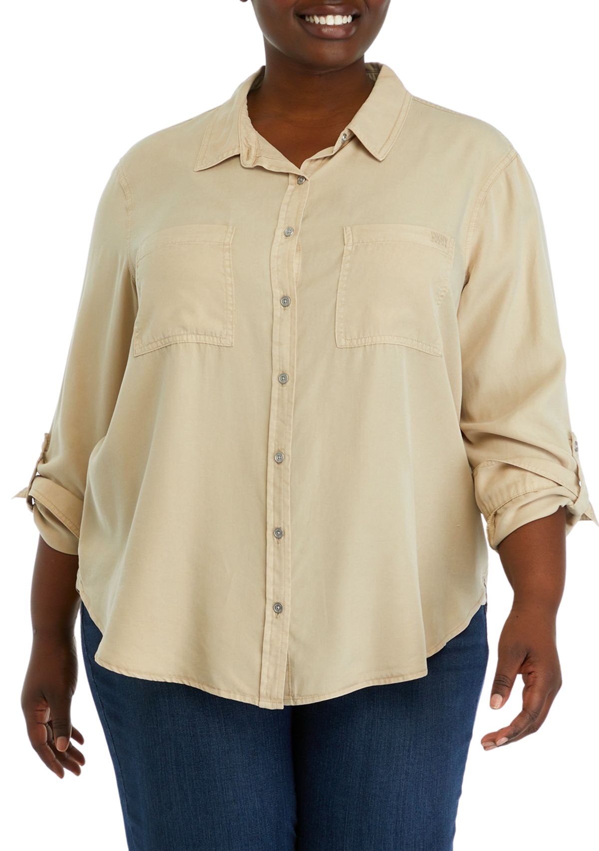 Plus Size Button Front Blouse