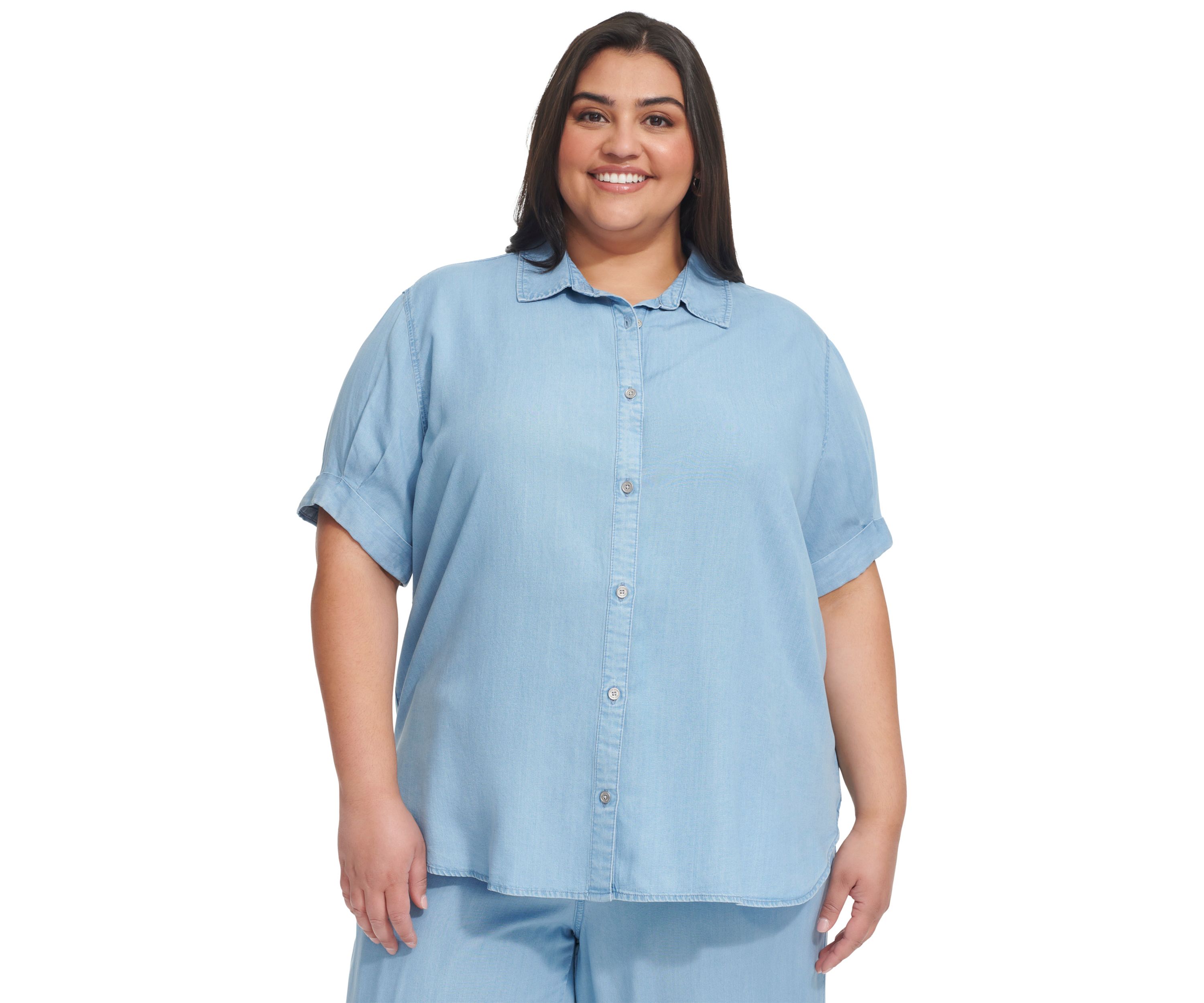 Plus Size Tencel Button Down Shirt
