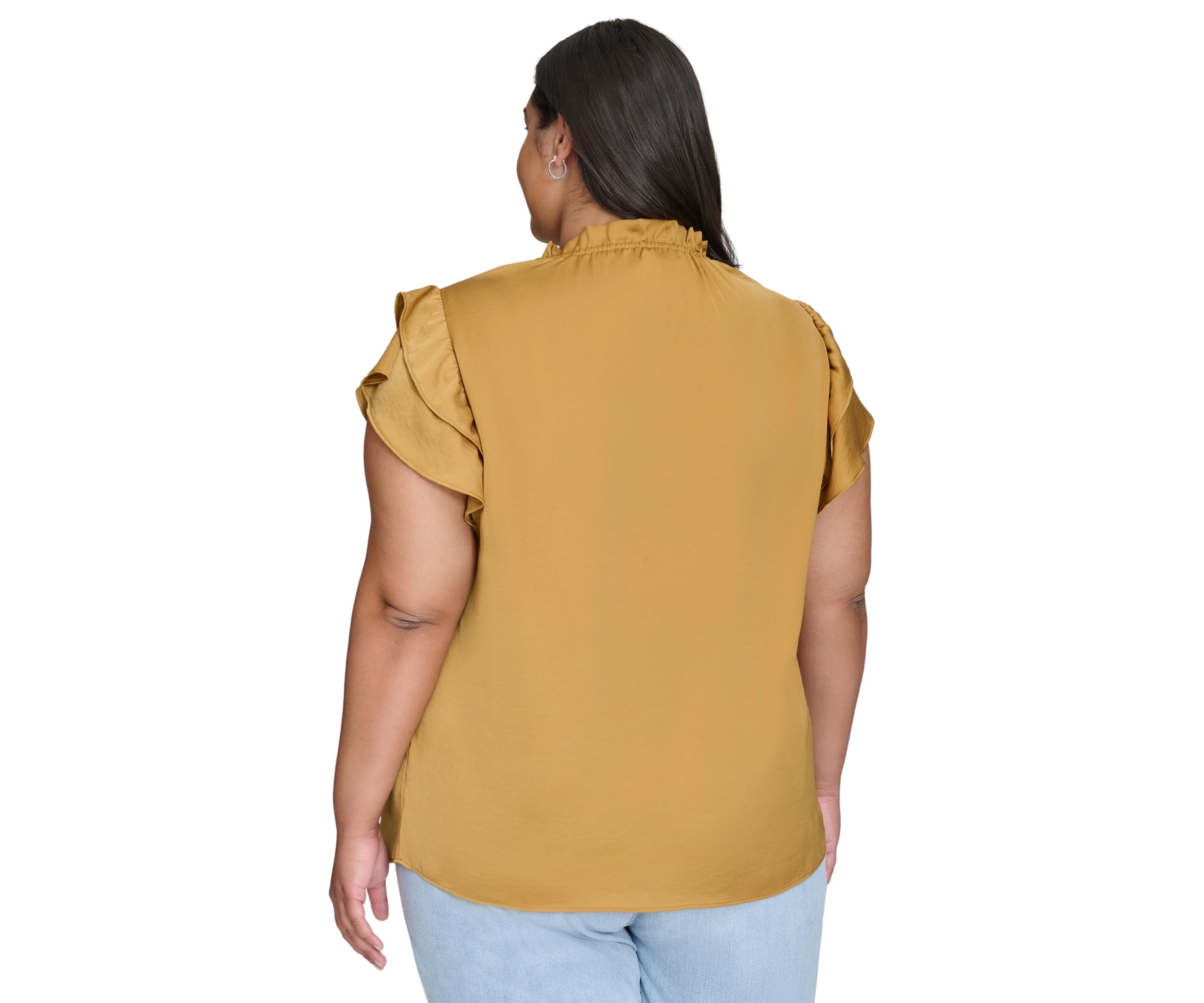 Plus Size Ruffle Neck Top with Flutter Sleeves