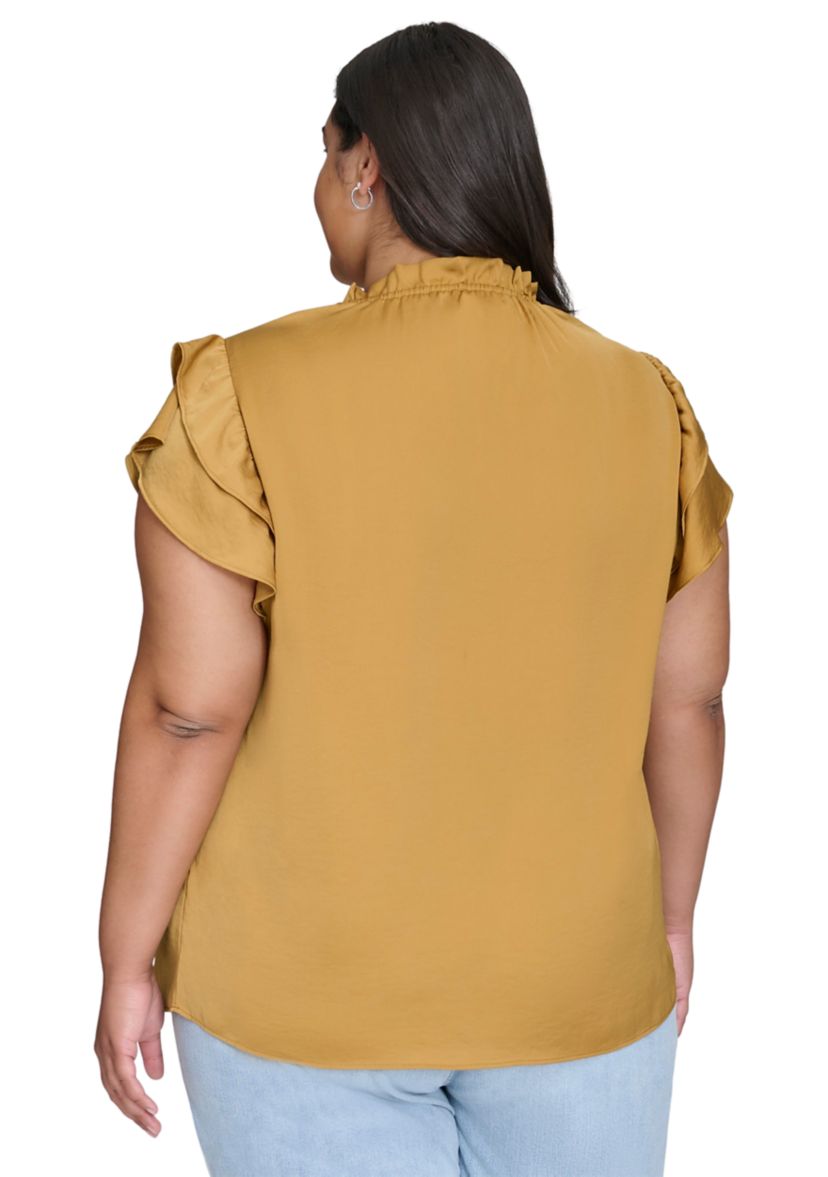 Plus Size Ruffle Neck Top with Flutter Sleeves