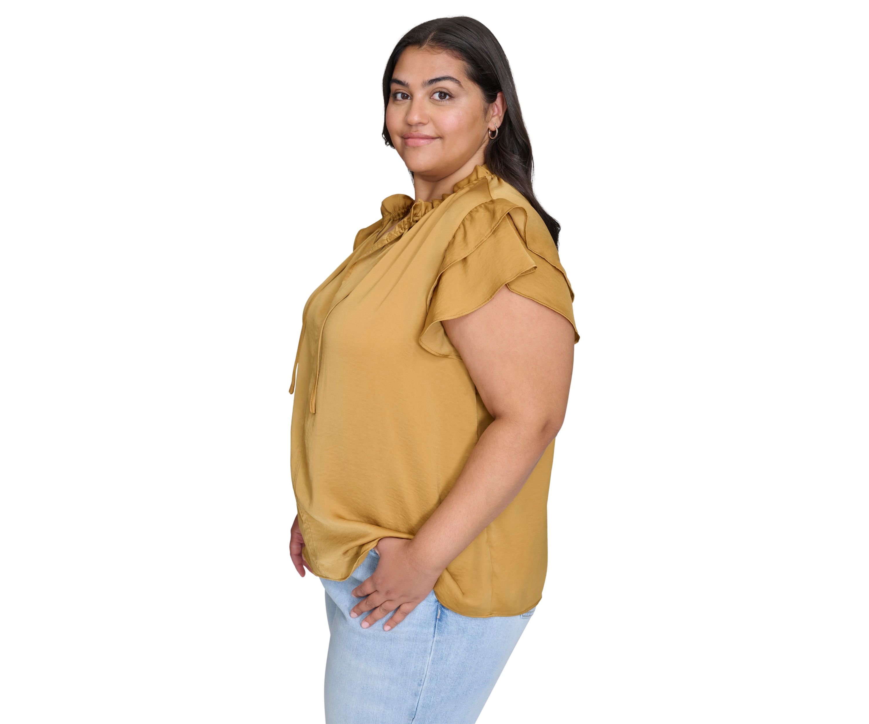 Plus Size Ruffle Neck Top with Flutter Sleeves