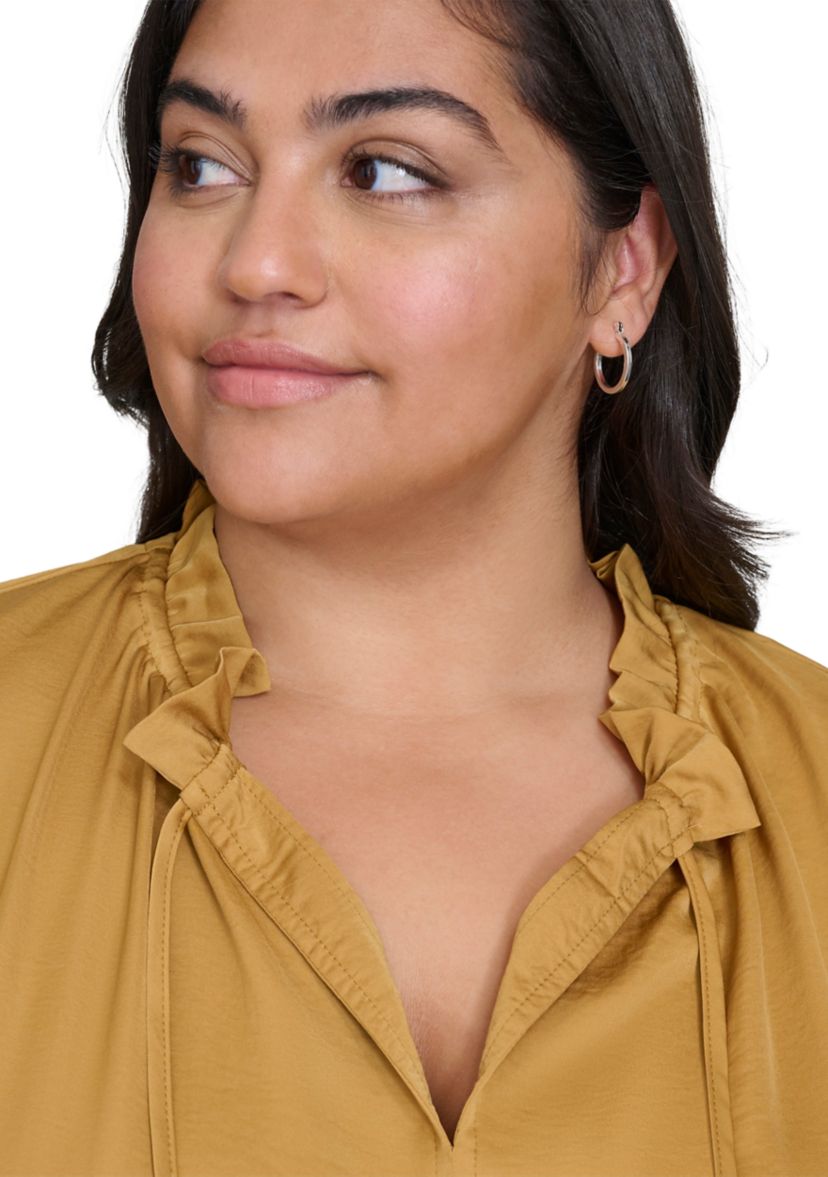Plus Size Ruffle Neck Top with Flutter Sleeves