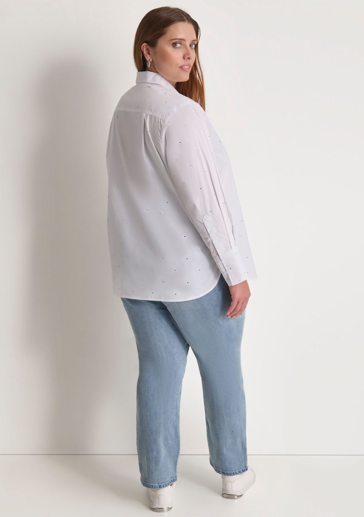 Plus Size Studded Rhinestone Button Front Blouse