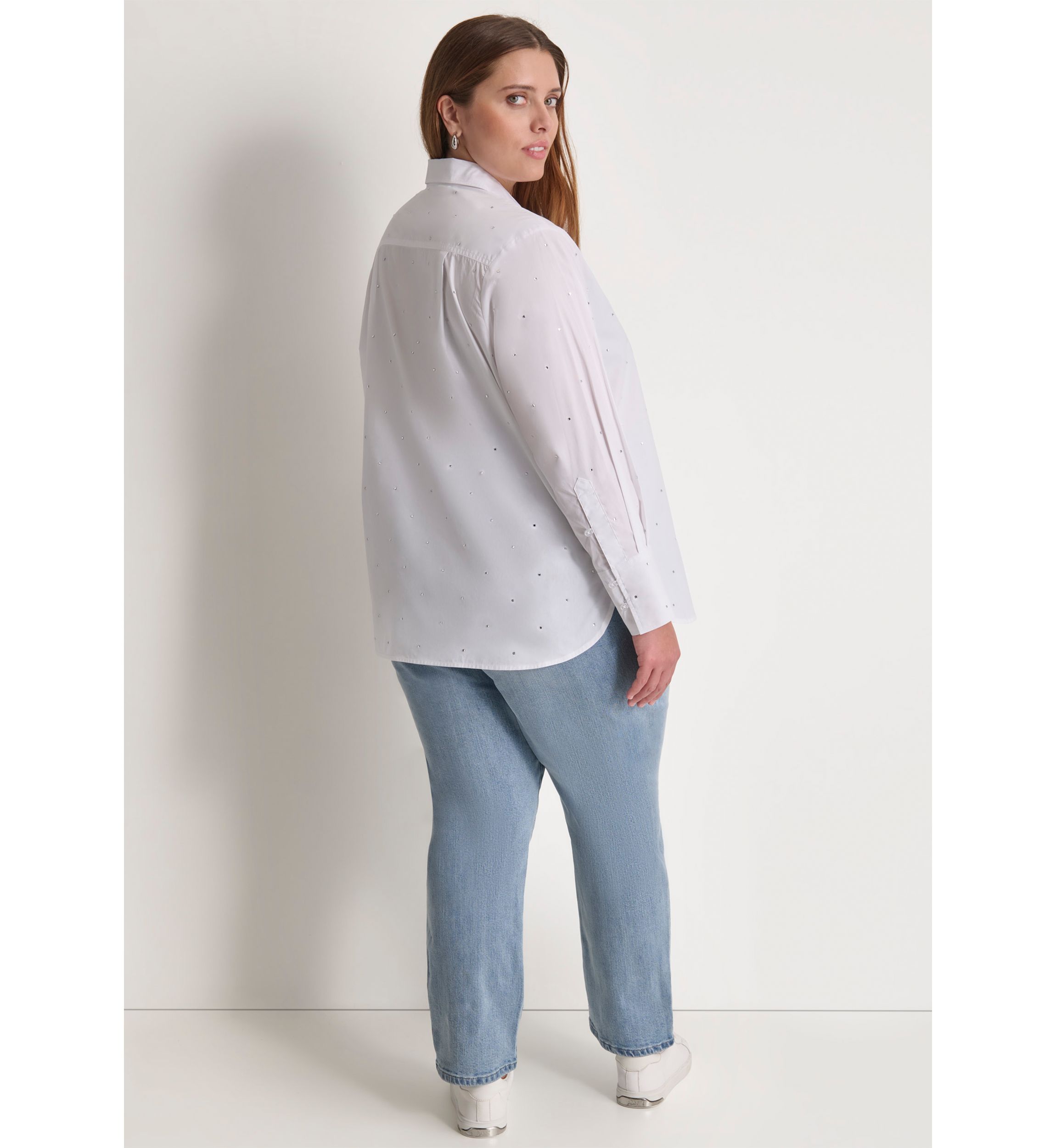 Plus Size Studded Rhinestone Button Front Blouse