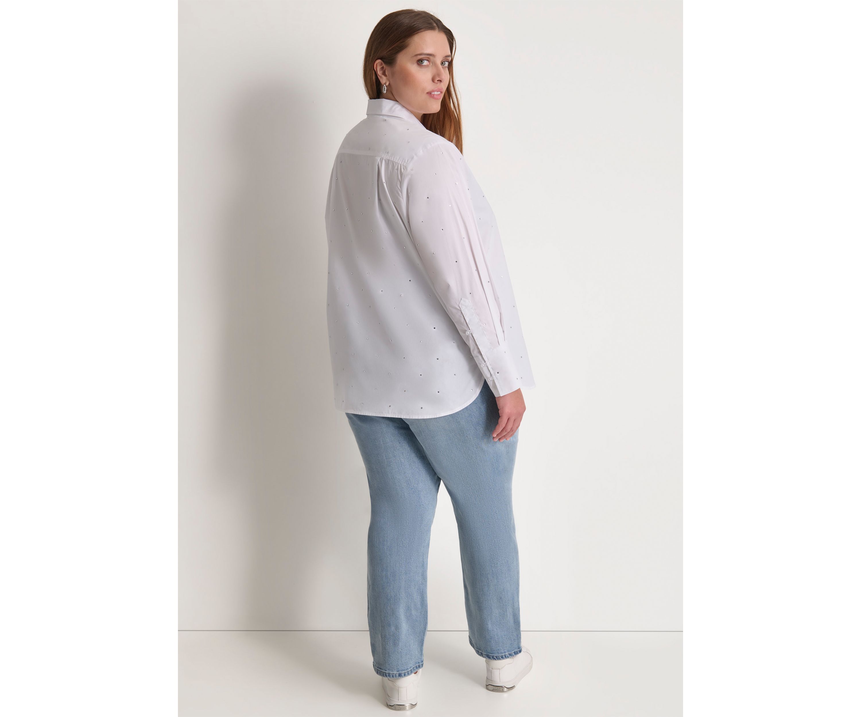 Plus Size Studded Rhinestone Button Front Blouse