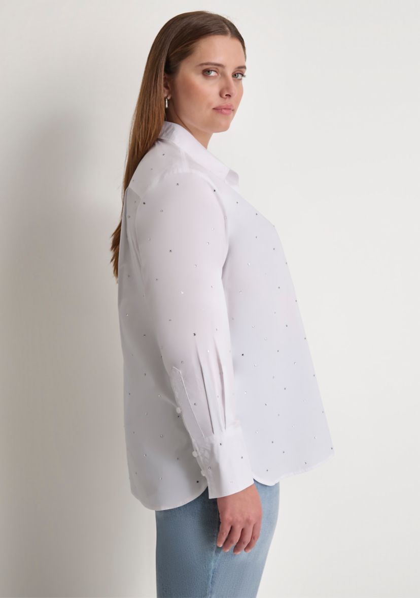 Plus Size Studded Rhinestone Button Front Blouse