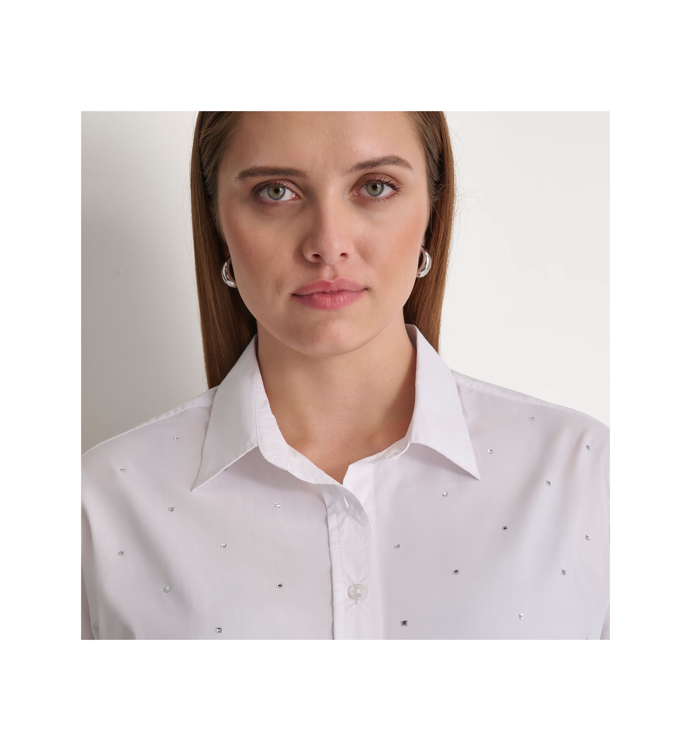 Plus Size Studded Rhinestone Button Front Blouse
