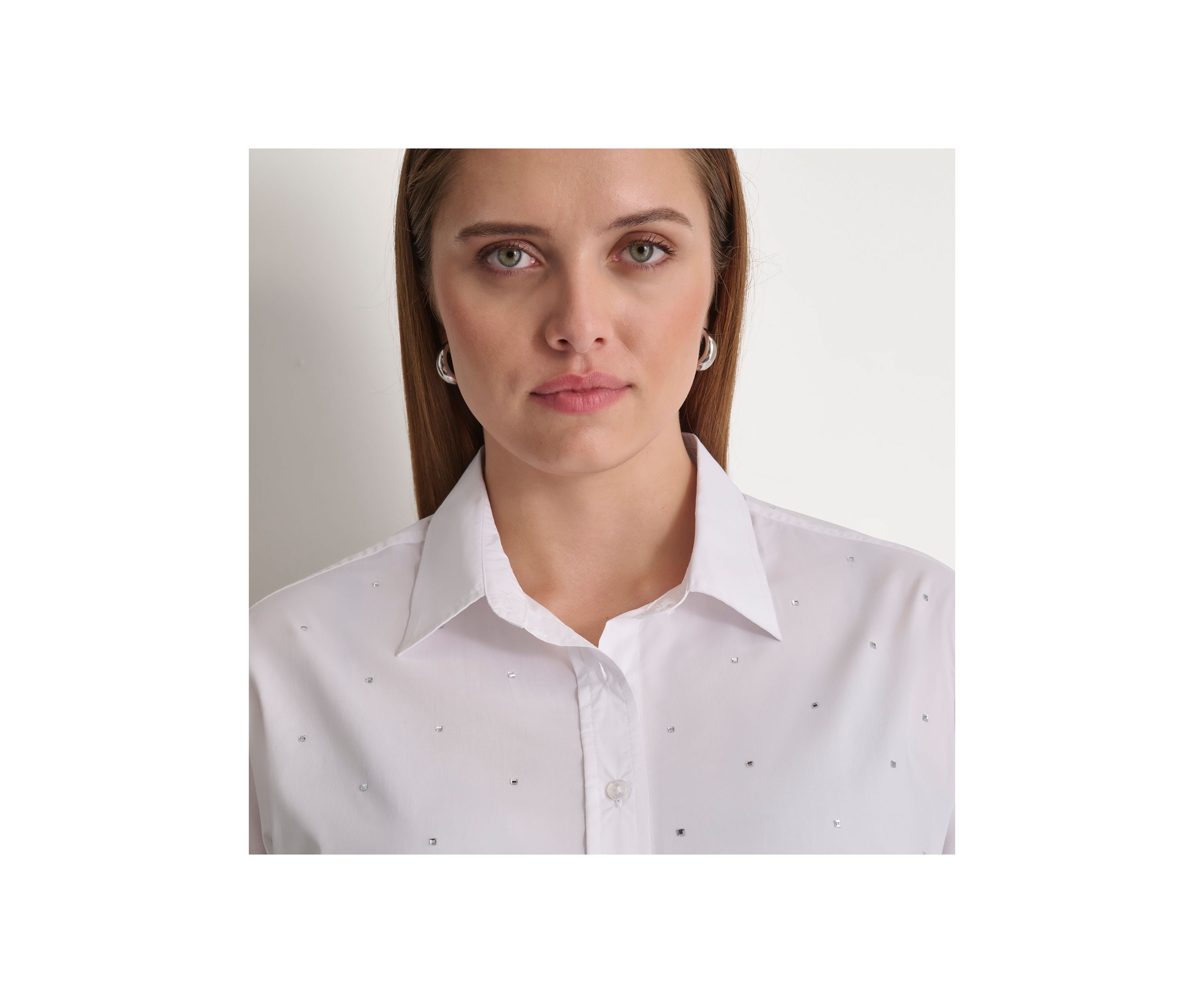 Plus Size Studded Rhinestone Button Front Blouse