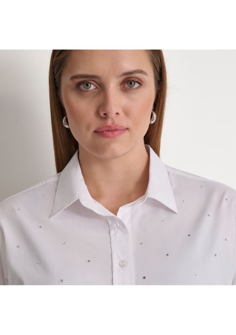 Plus Size Studded Rhinestone Button Front Blouse