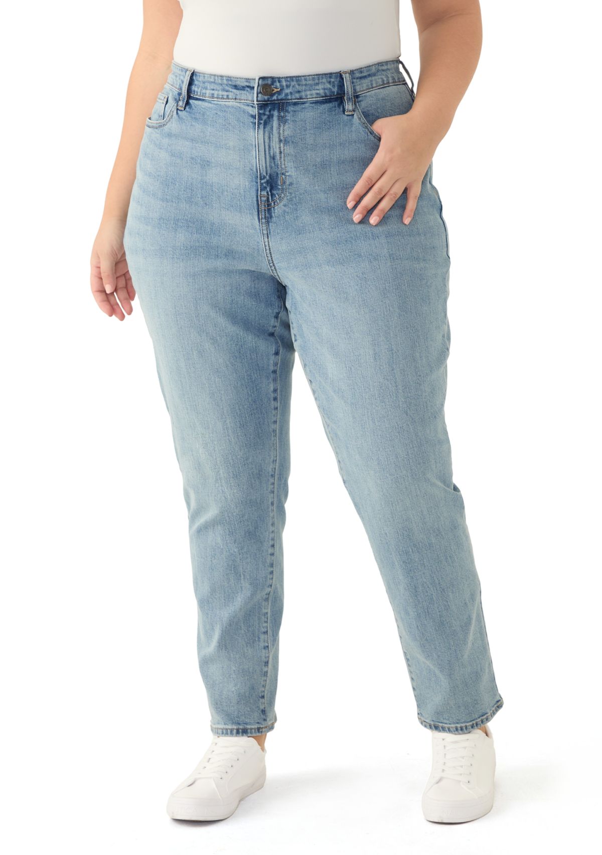 Plus Size High Rise Slim Straight Jeans