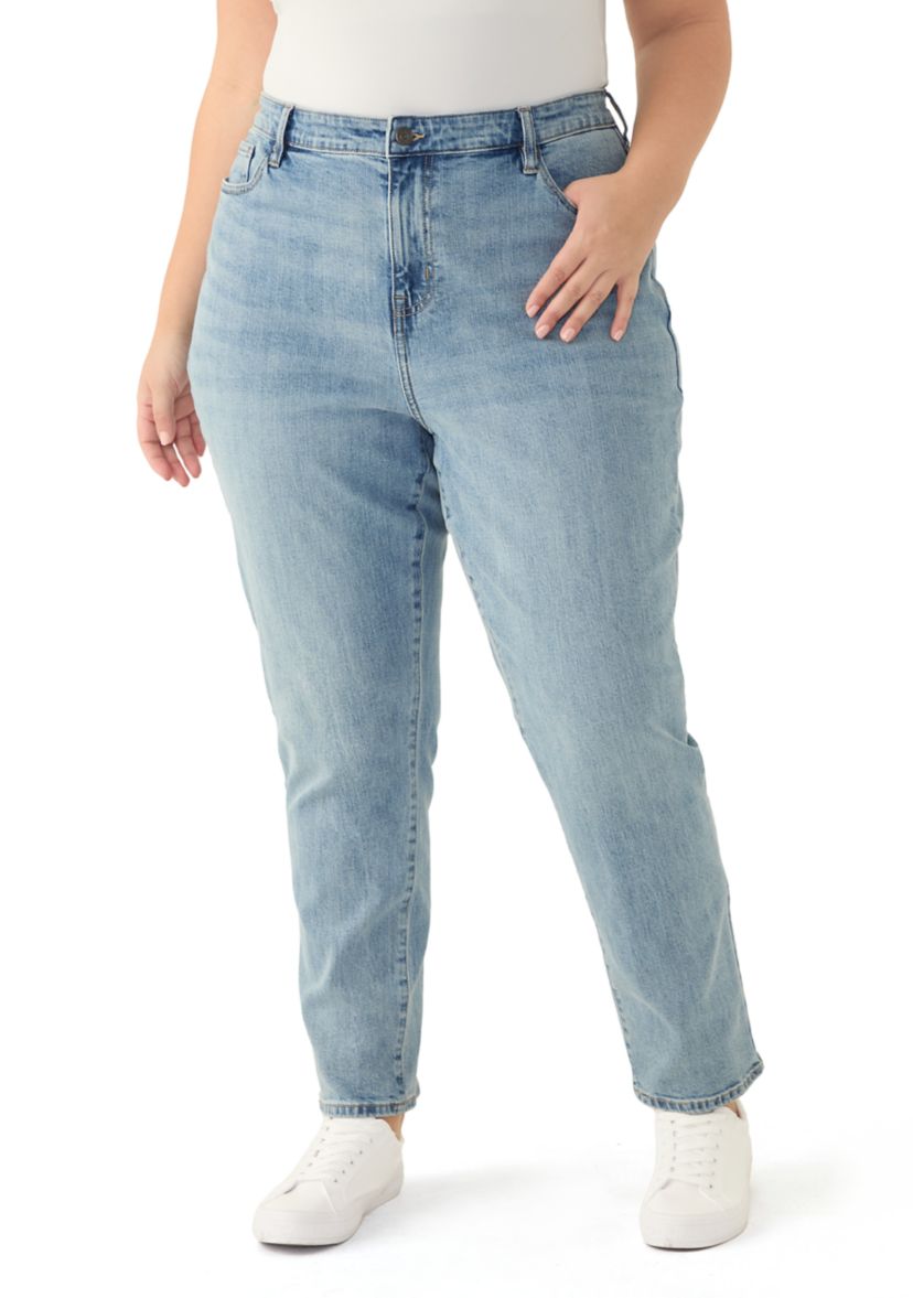 Plus Size High Rise Slim Straight Jeans